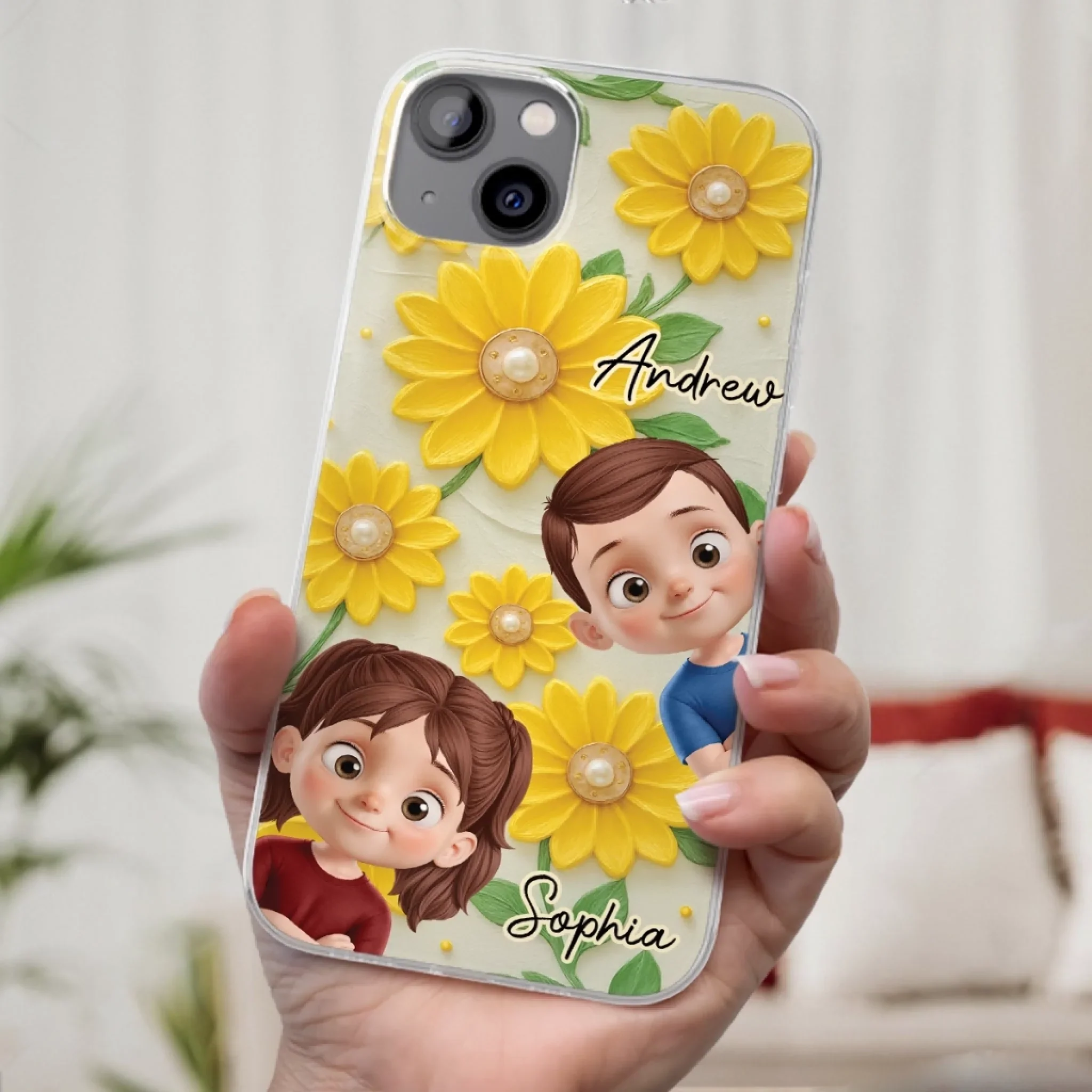 Custom 3D Inflated Effect Printed Clear Phone Case - Personalized Birthday Gifts For Mom, Grandma - Blooming With Joy Together - Robaser