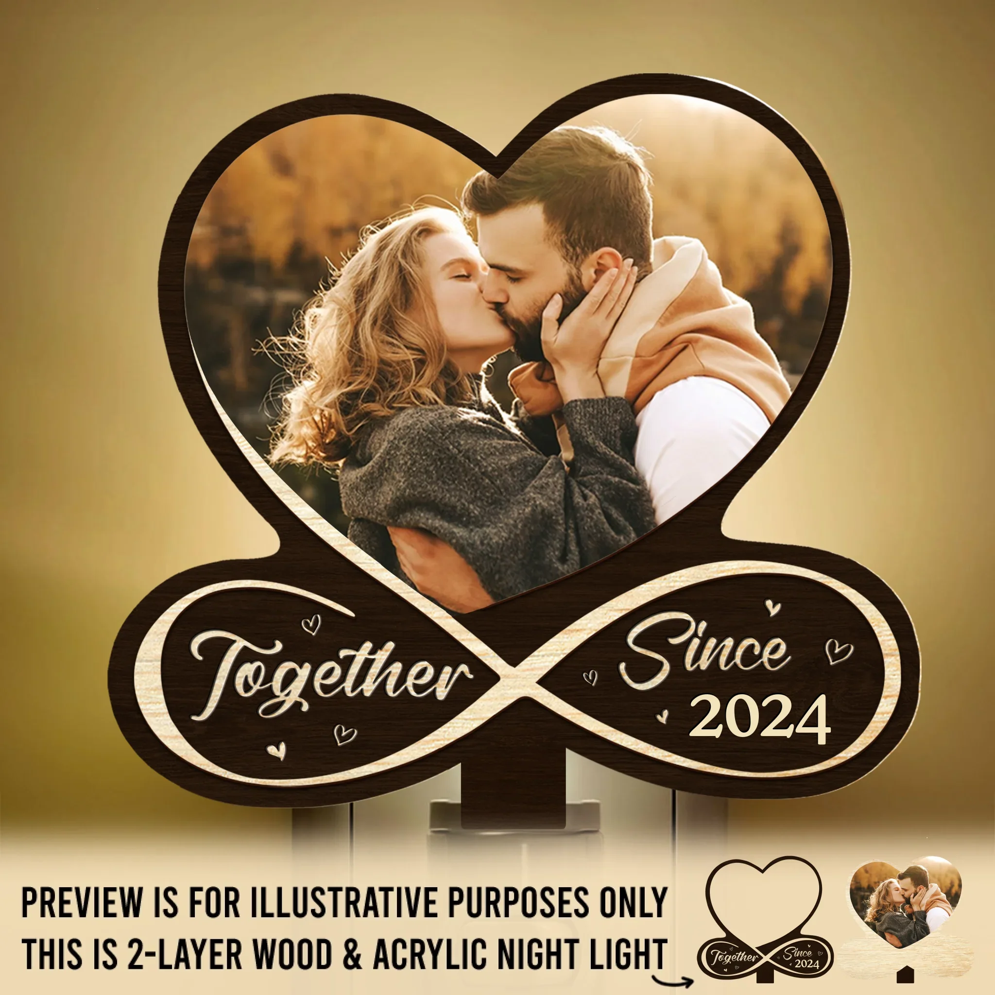 Custom Photo Wood And Acrylic Night Light - Personalized Anniversary Wedding Gifts For Husband And Wife, Him And Her - Built On Love - Robaser