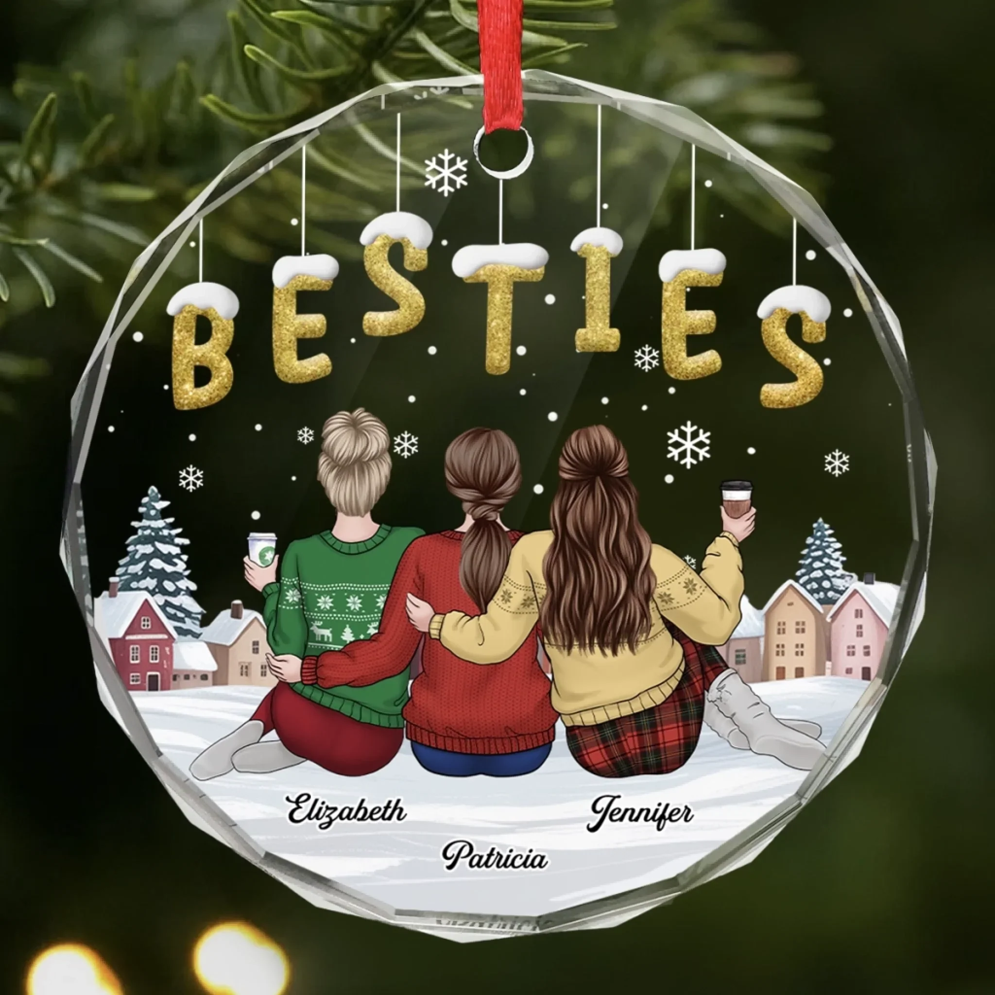 Custom Circle Glass Ornament - Personalized Best Friend Christmas Birthday Gifts For Women, Besties, Sisters, BFF - Crazy Together Since Day One - Robaser