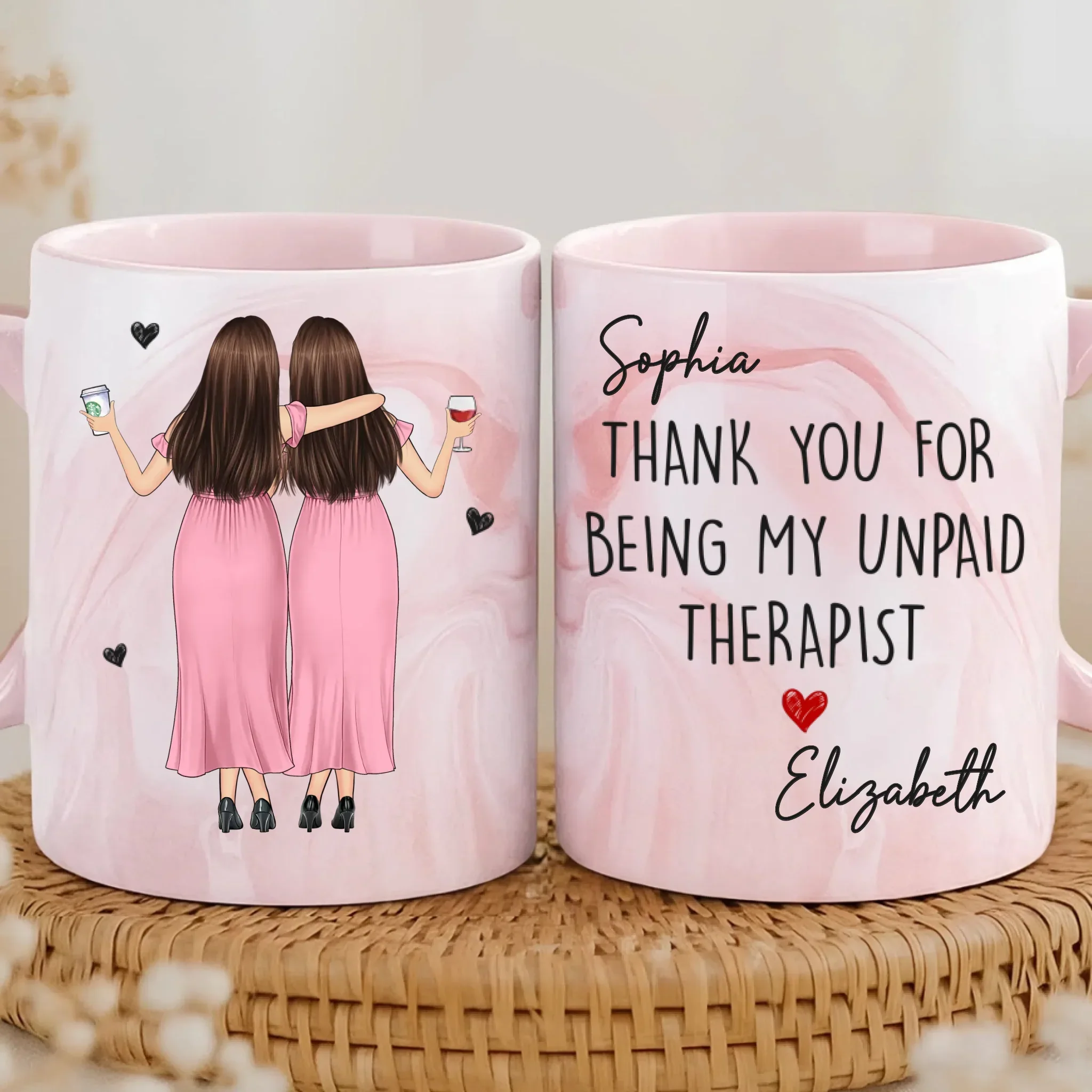 Custom 11oz Pink Marble Mug - Personalized Best Friend Birthday Gifts For Women, Besties, Sisters, BFF - Pink Vibes Only - Robaser