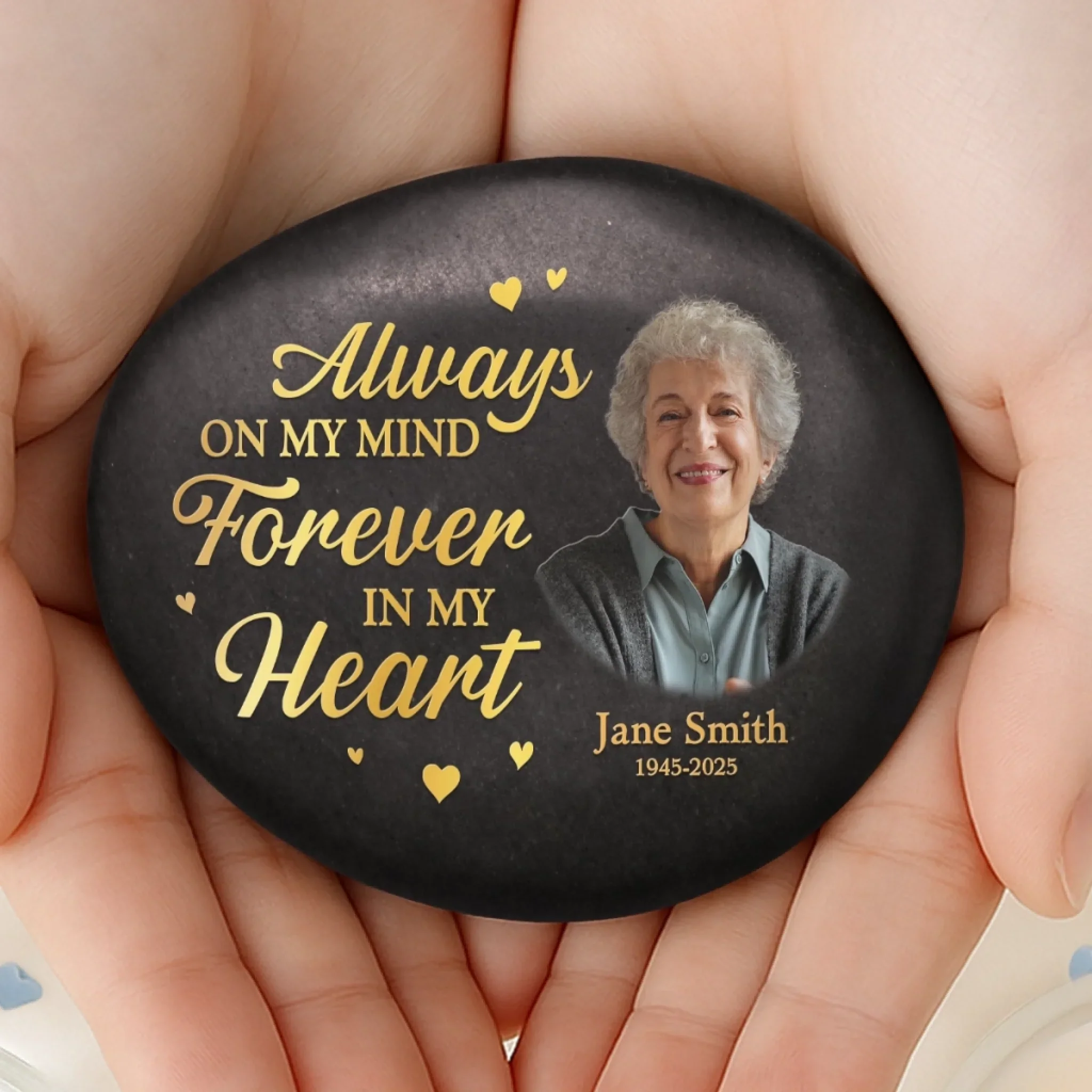Custom Photo Printed Rock - Personalized Memorial Sympathy Gifts For Loss Of Mom, Dad - Watching Over Us Always - Robaser