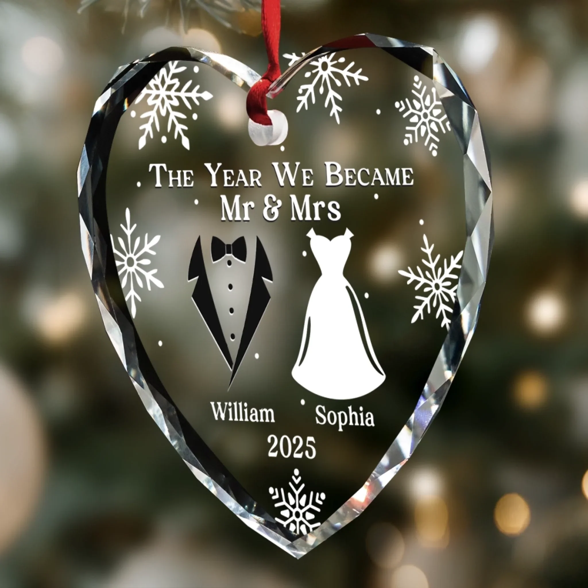 Custom Heart Glass Ornament - Personalized Anniversary Christmas Wedding Gifts For Husband And Wife, Him And Her - Started With A Yes, Now It  s Us - Robaser
