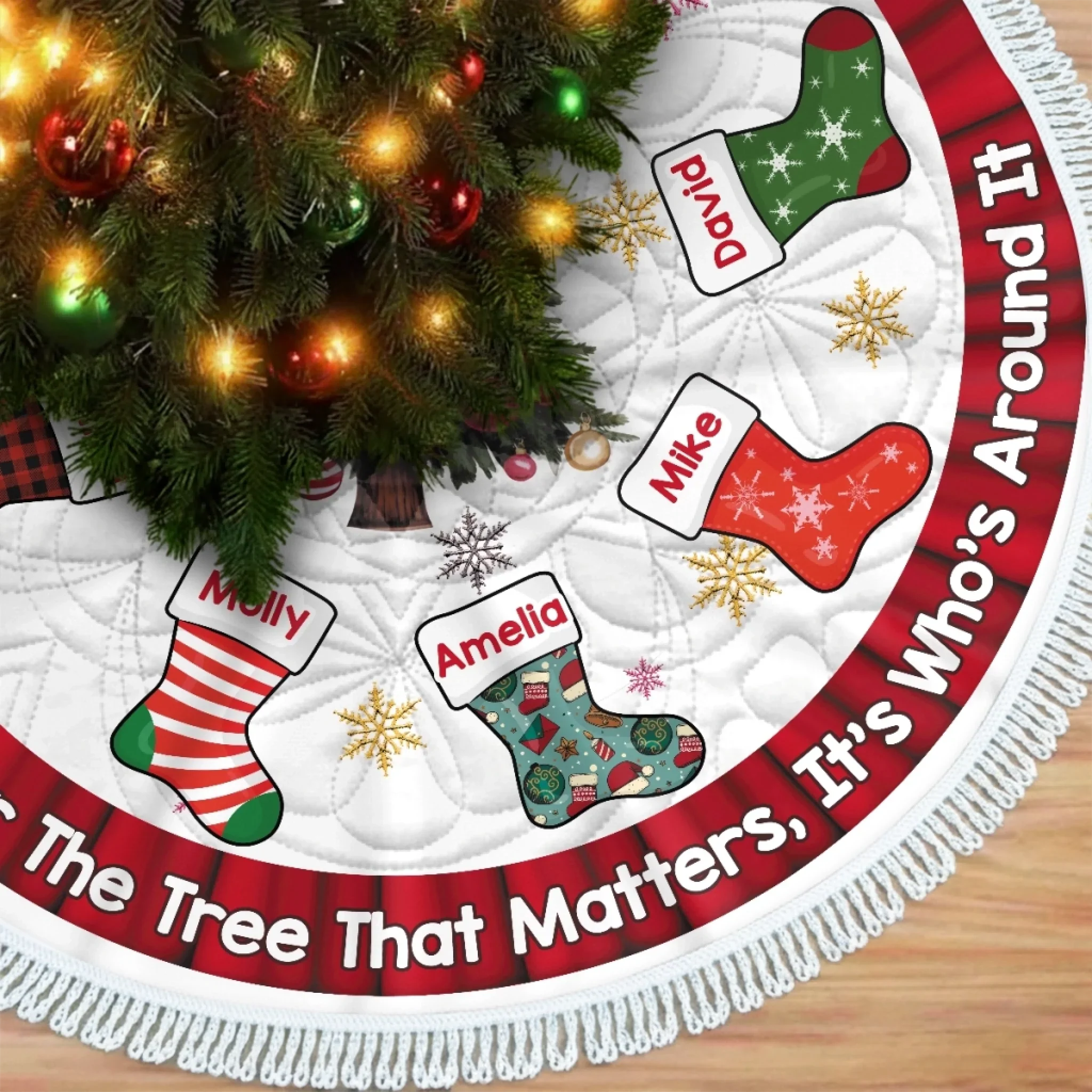 Custom Tree Skirt - Personalized Christmas Birthday Gifts For Mom, Dad, Brother, Sister, Kids - Hearts Together Make Noel Warm - Robaser