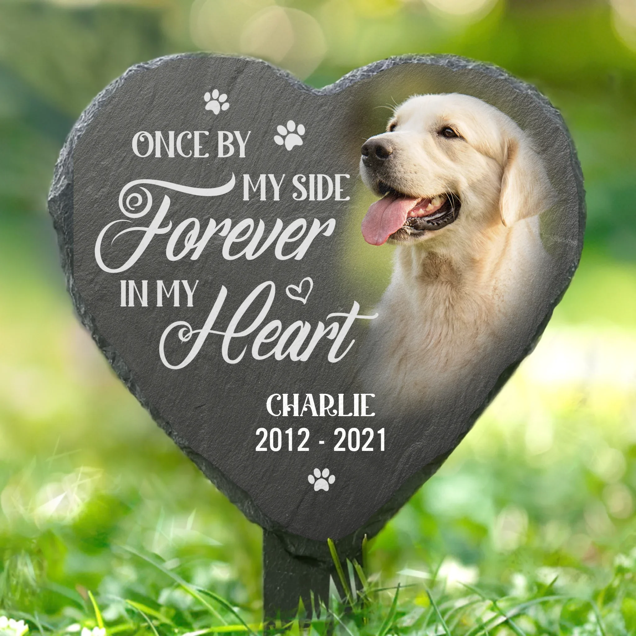 Custom Photo Slate Garden Stake - Personalized Pet Memorial Gifts For Dogs, Cats - Hearts Hold Eternal Memories - Robaser