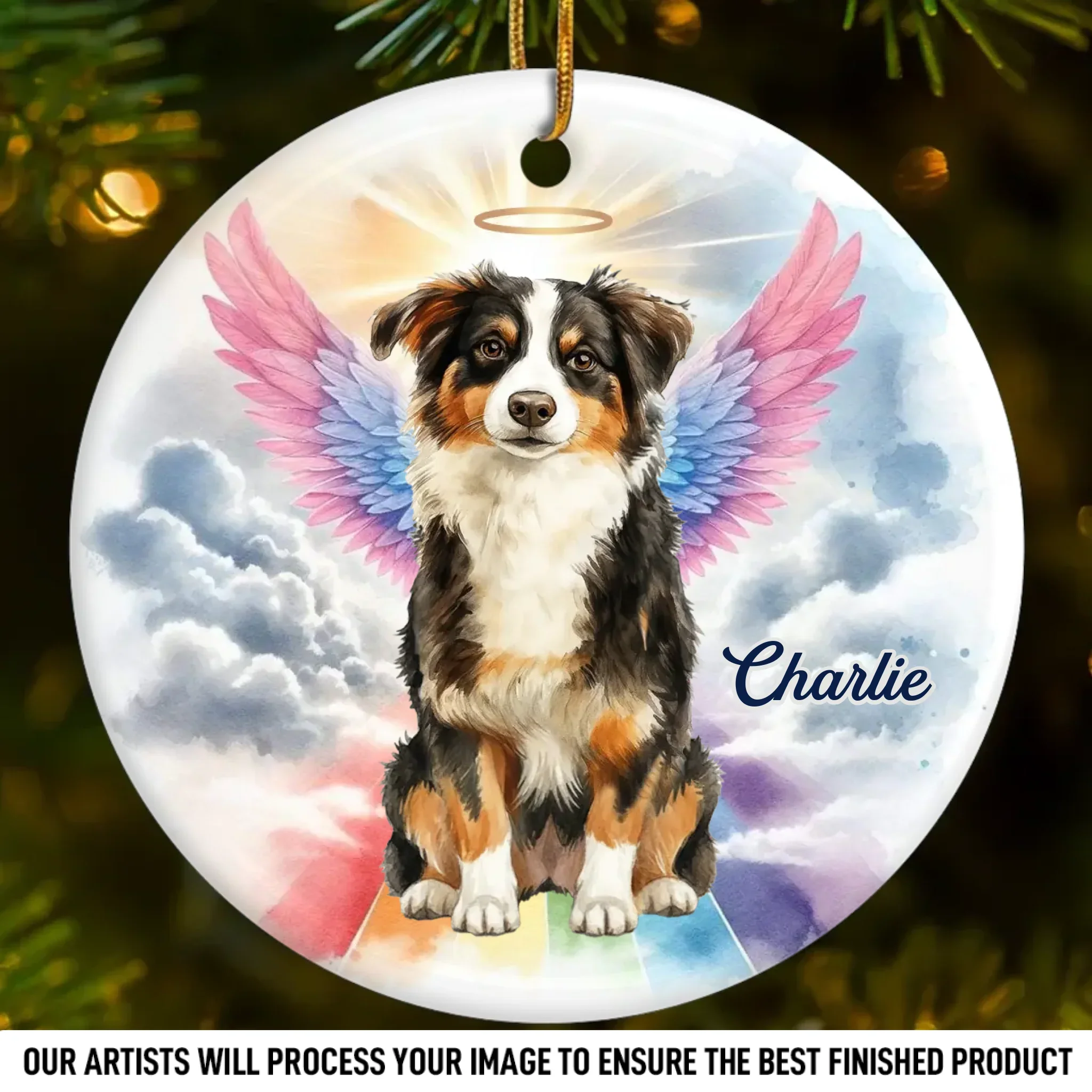 Custom Photo Ceramic Ornament - Personalized Pet Christmas Memorial Sympathy Gifts For Dogs, Cats - Love Lingers In Gentle Paws - Robaser