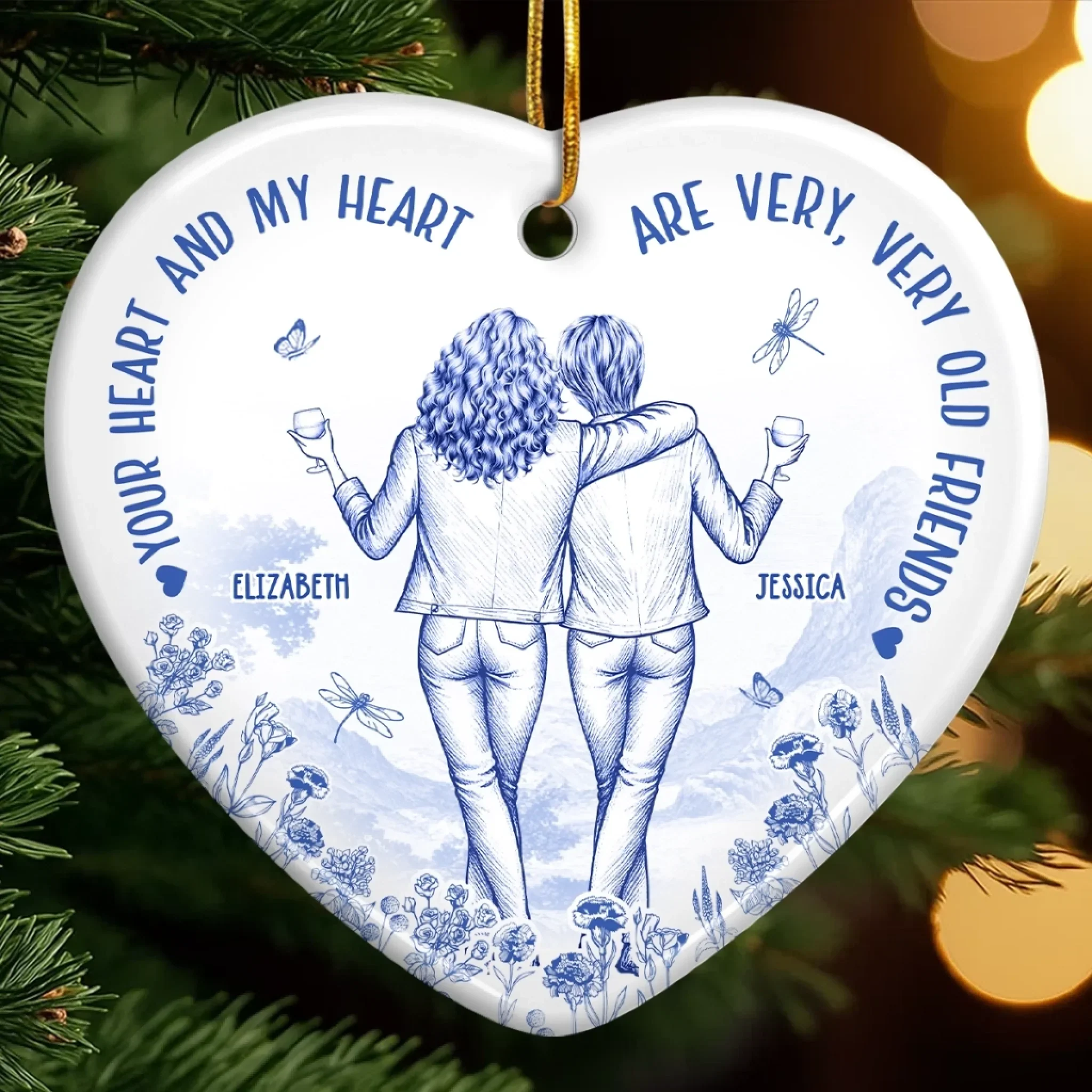 Custom Ceramic Ornament - Personalized Best Friend Christmas Birthday Gifts For Women, Besties, Sisters, BFF - Together We Shine The Most - Robaser