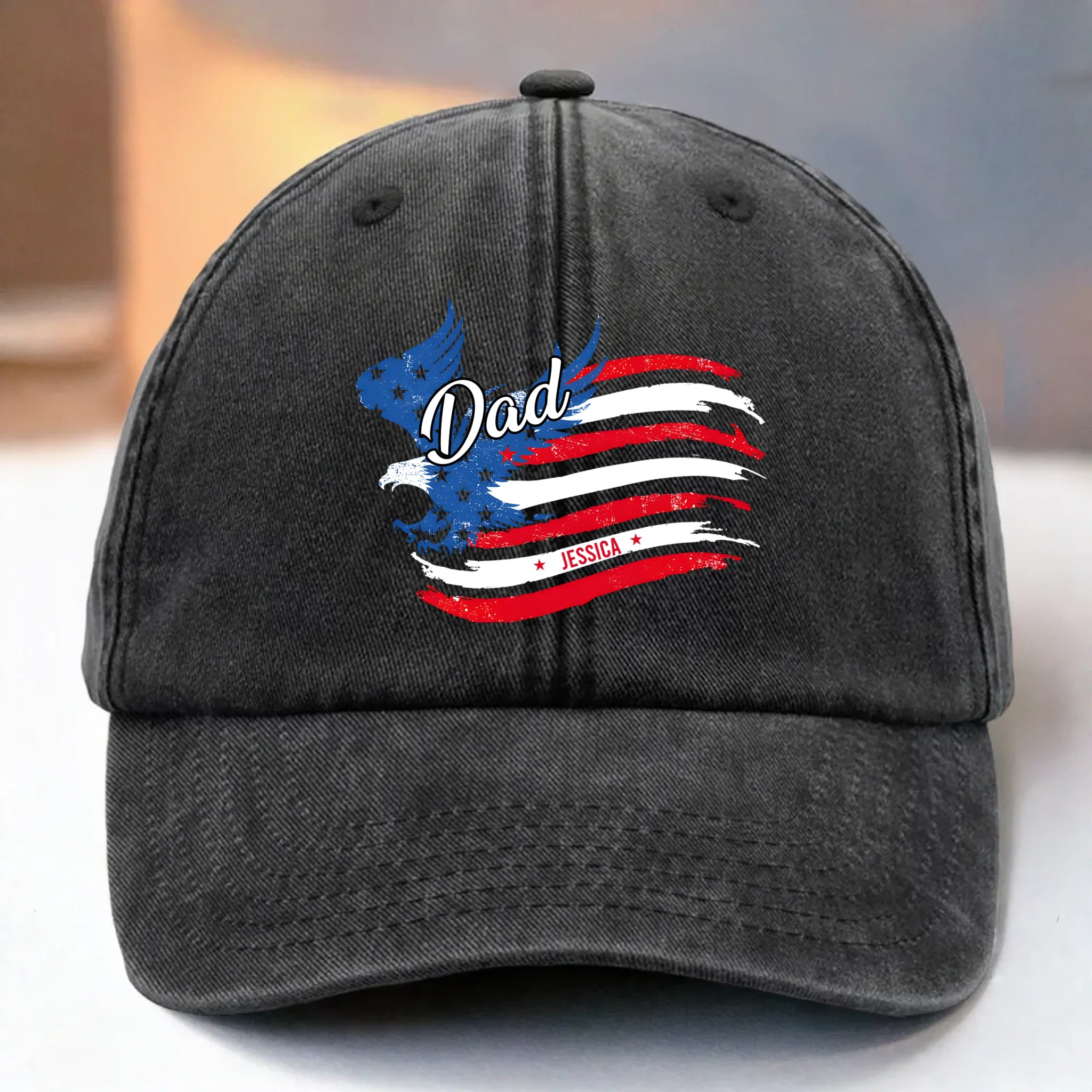 Forever Papa - Family Personalized Custom Vintage Washed Denim Baseball Cap US - 4th Of July, Gift For Dad, Grandpa - Robaser