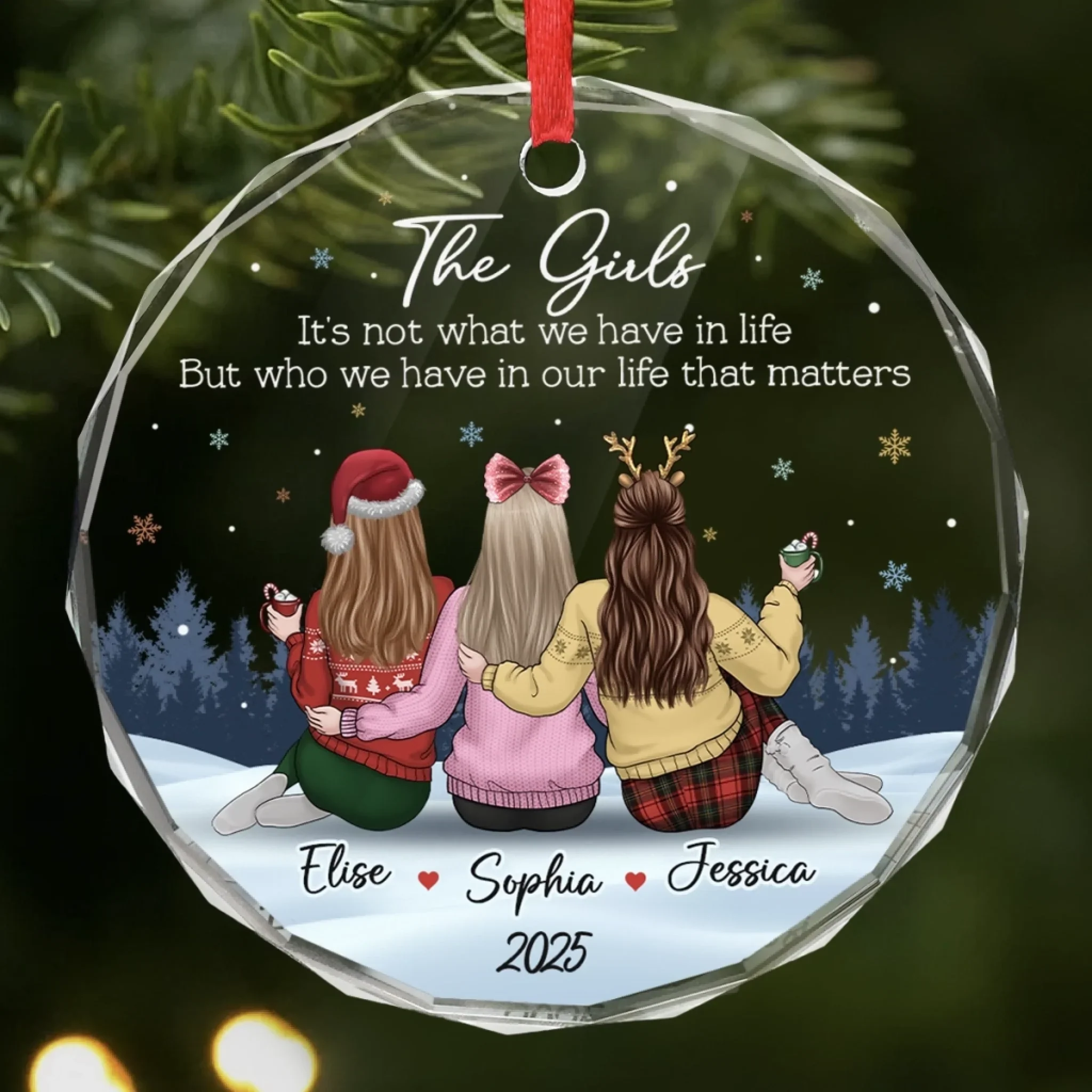 Custom Circle Glass Ornament - Personalized Best Friend Christmas Birthday Gifts For Women, Besties, Sisters, BFF - Friendship Hits Different - Robaser