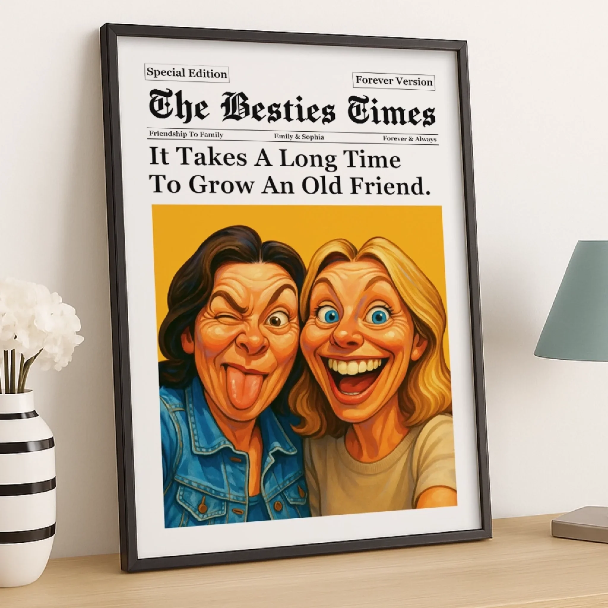 Custom Photo Funny Caricature Vertical Poster - Personalized Best Friend Birthday Gifts For Women - The Besties Time - Robaser