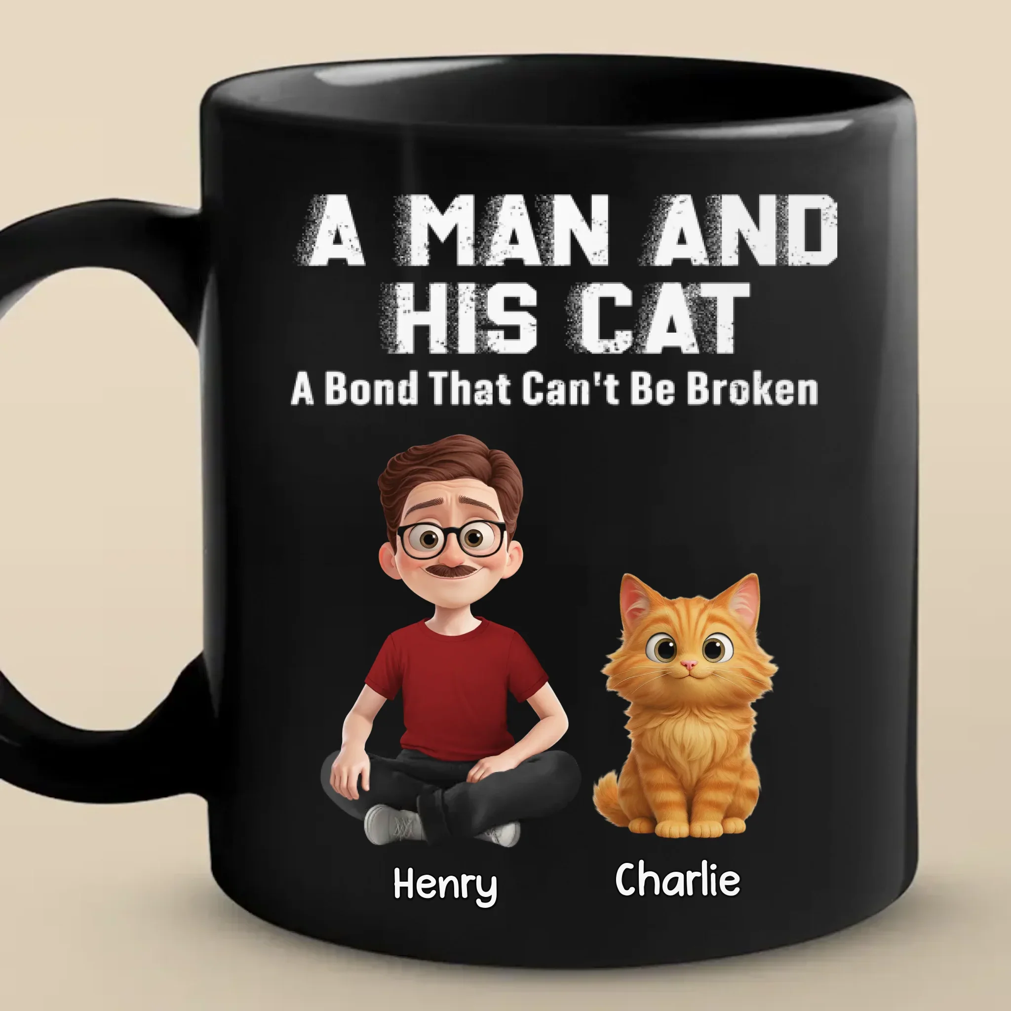 Custom Black Mug - Personalized Birthday Gifts For Cat Lovers, Cat Mom And Dad - Happiness Has Whiskers - Robaser