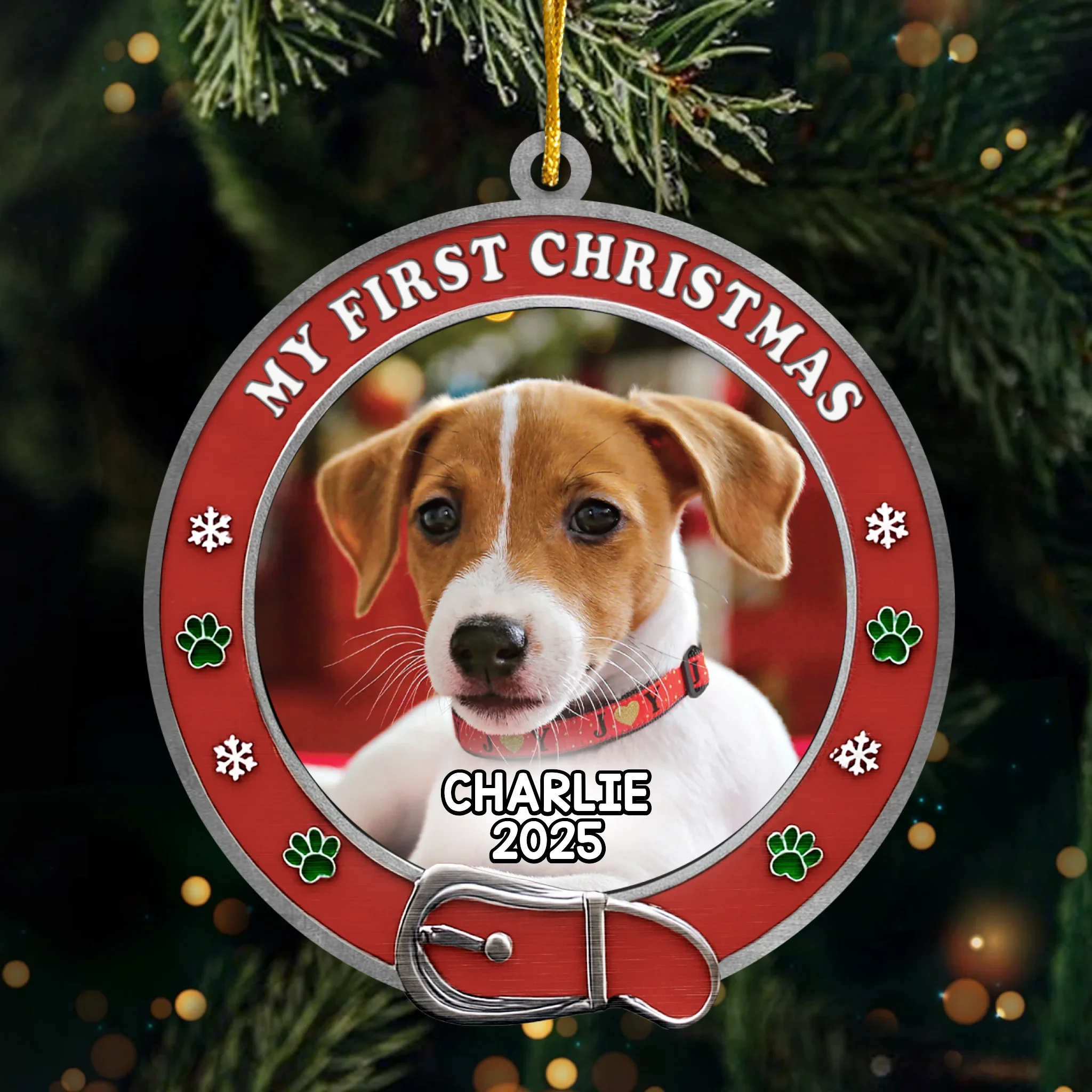 Custom Photo Metal Ornament - Personalized  Christmas Birthday Gifts For Dog Cat Lovers, Dog Dad And Mom, Cat Owners - New Paws, New Joy - Robaser