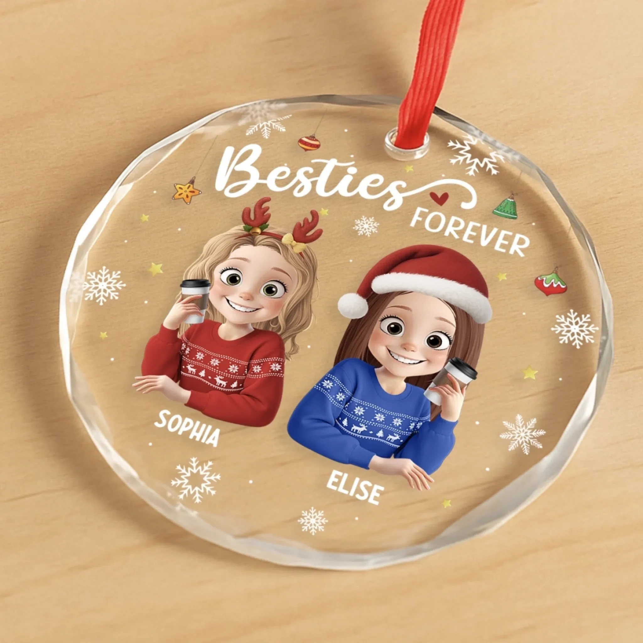 Custom Circle Glass Ornament - Personalized Christmas Best Friend Birthday Gifts For Women, Besties, Sisters, BFF - Friendship Is The Gift That Lasts - Robaser