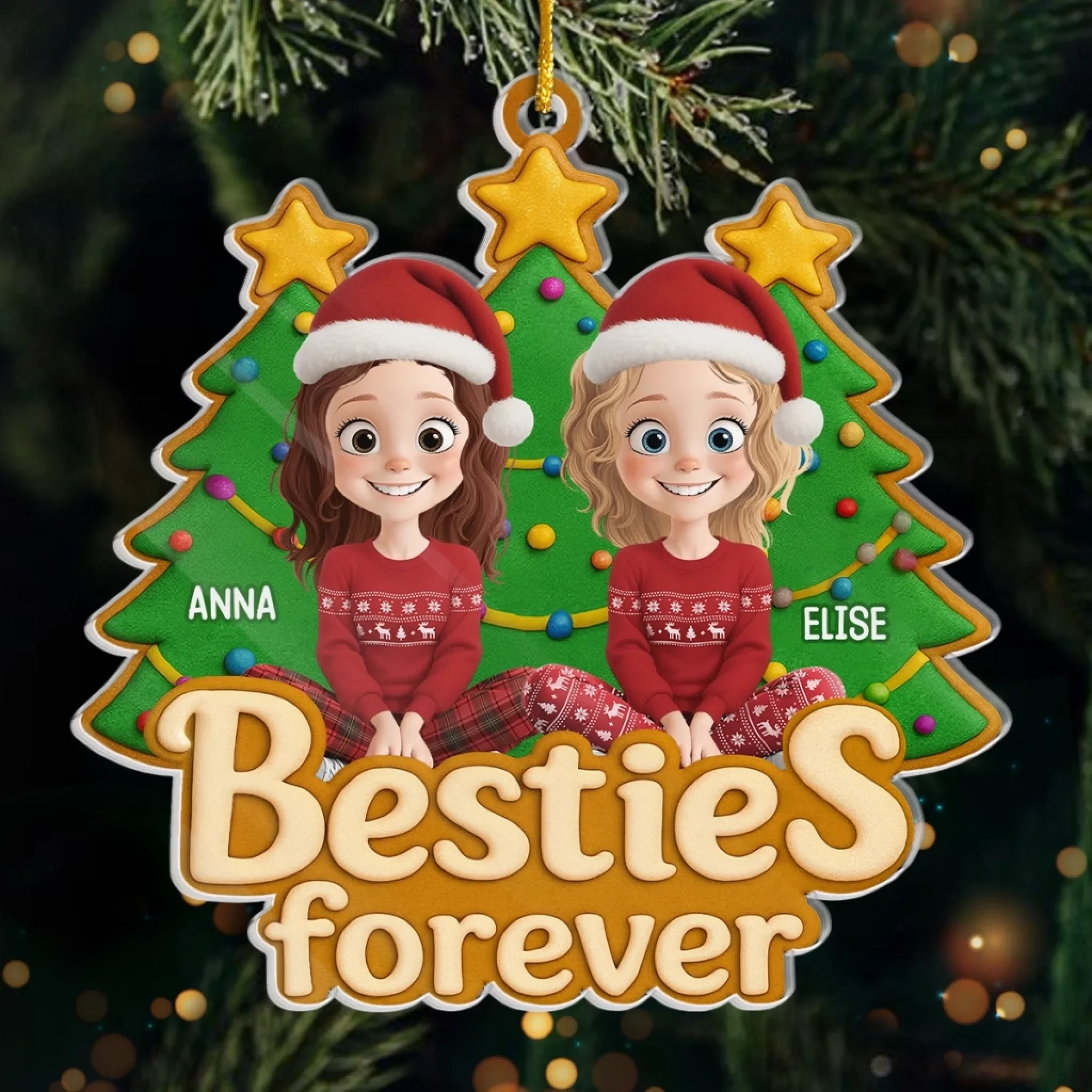 Custom Acrylic Ornament - Personalized Christmas Best Friend Birthday Gifts For Women, Besties, Sisters, BFF - Christmas Vibes With Besties - Robaser