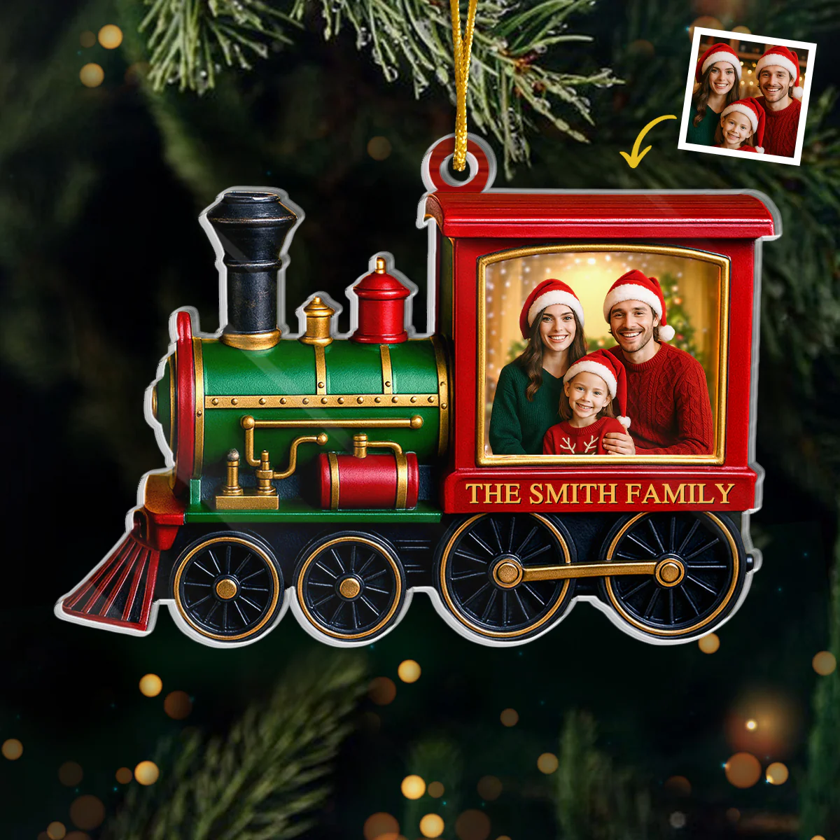 Custom Photo Acrylic Ornament - Personalized Christmas Birthday Gifts For Mom, Dad, Kids - All Aboard The Christmas Train - Robaser