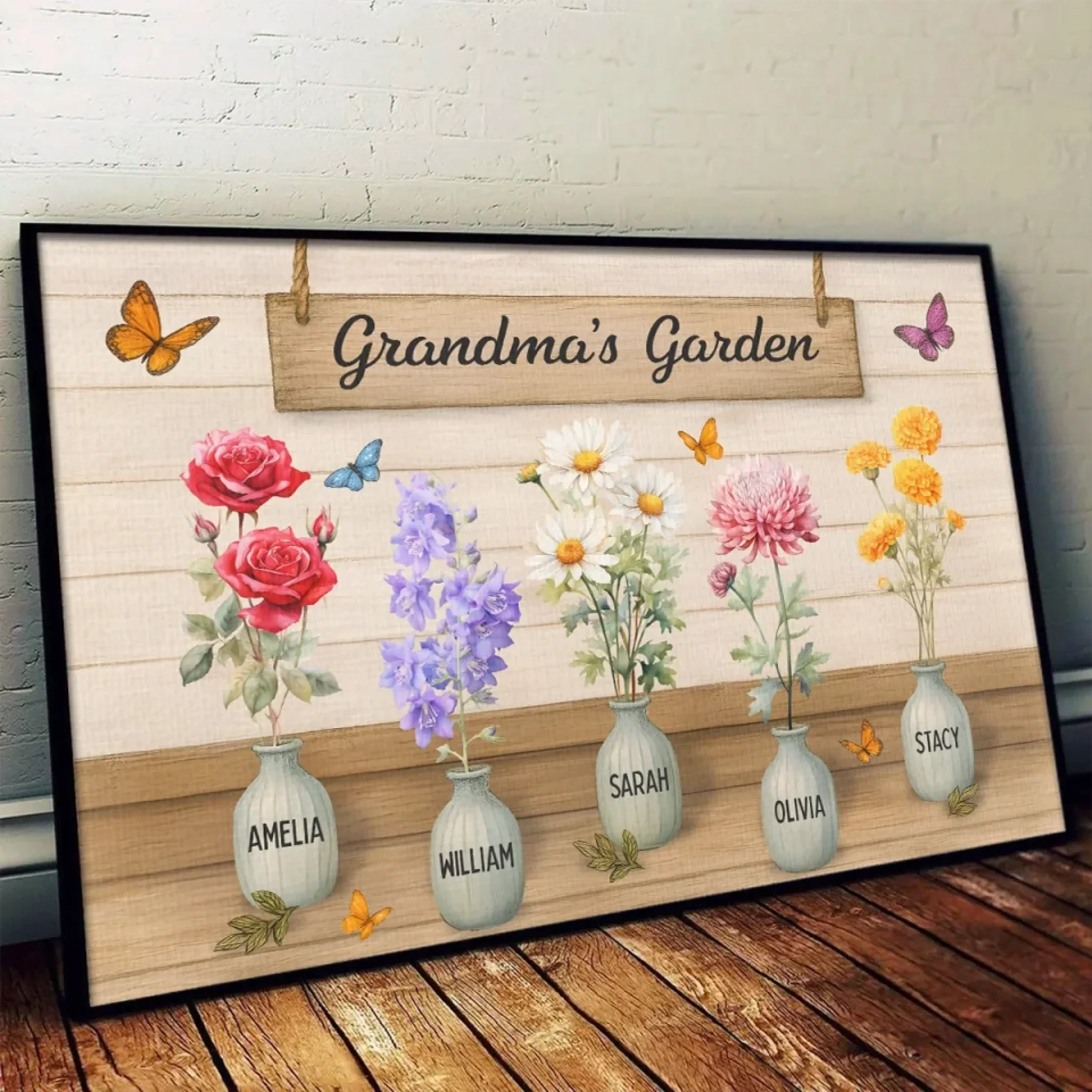 Flowers Of My Heart - Family Personalized Custom Horizontal Poster - Mother's Day, Gift For Mom, Grandma - Robaser