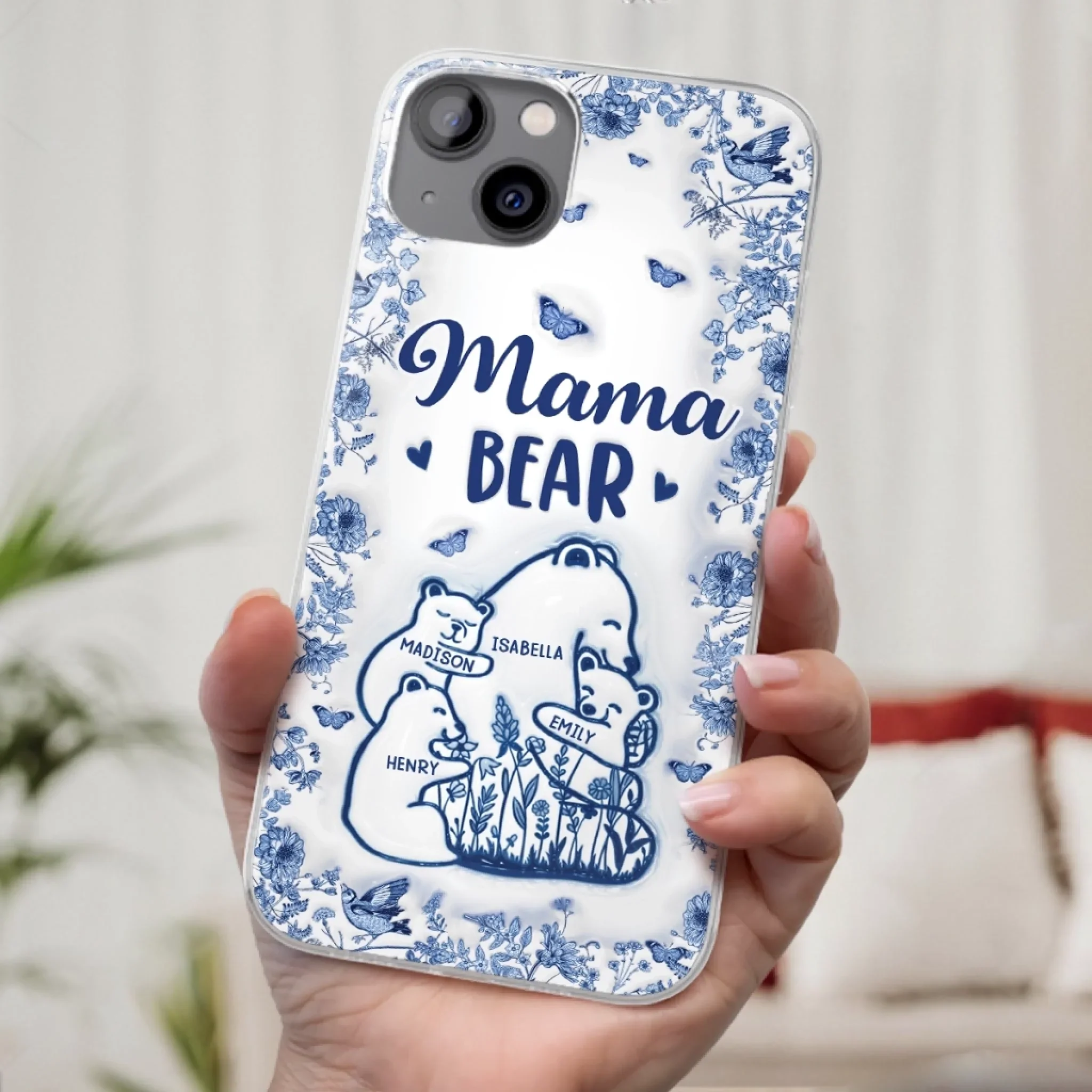 Custom 3D Inflated Effect Printed Clear Phone Case - Personalized Birthday Gifts For Mom, Grandma - Love You Beary Much - Robaser