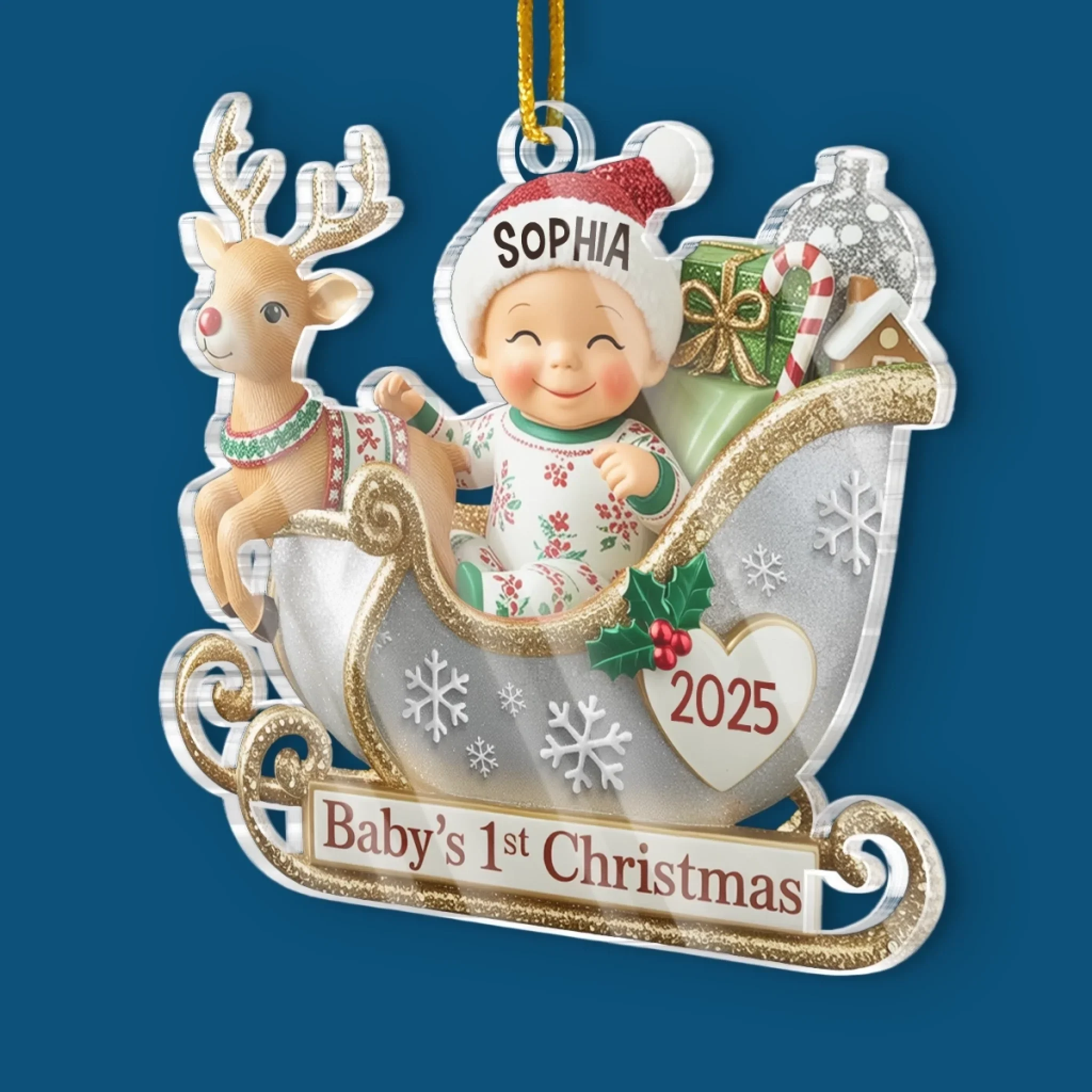 Custom Acrylic Ornament - Personalized Christmas Baby Shower, Gender Reveal Gifts For New Moms, New Dads, New Parents - Tiny Feet Big Christmas Joy - Robaser