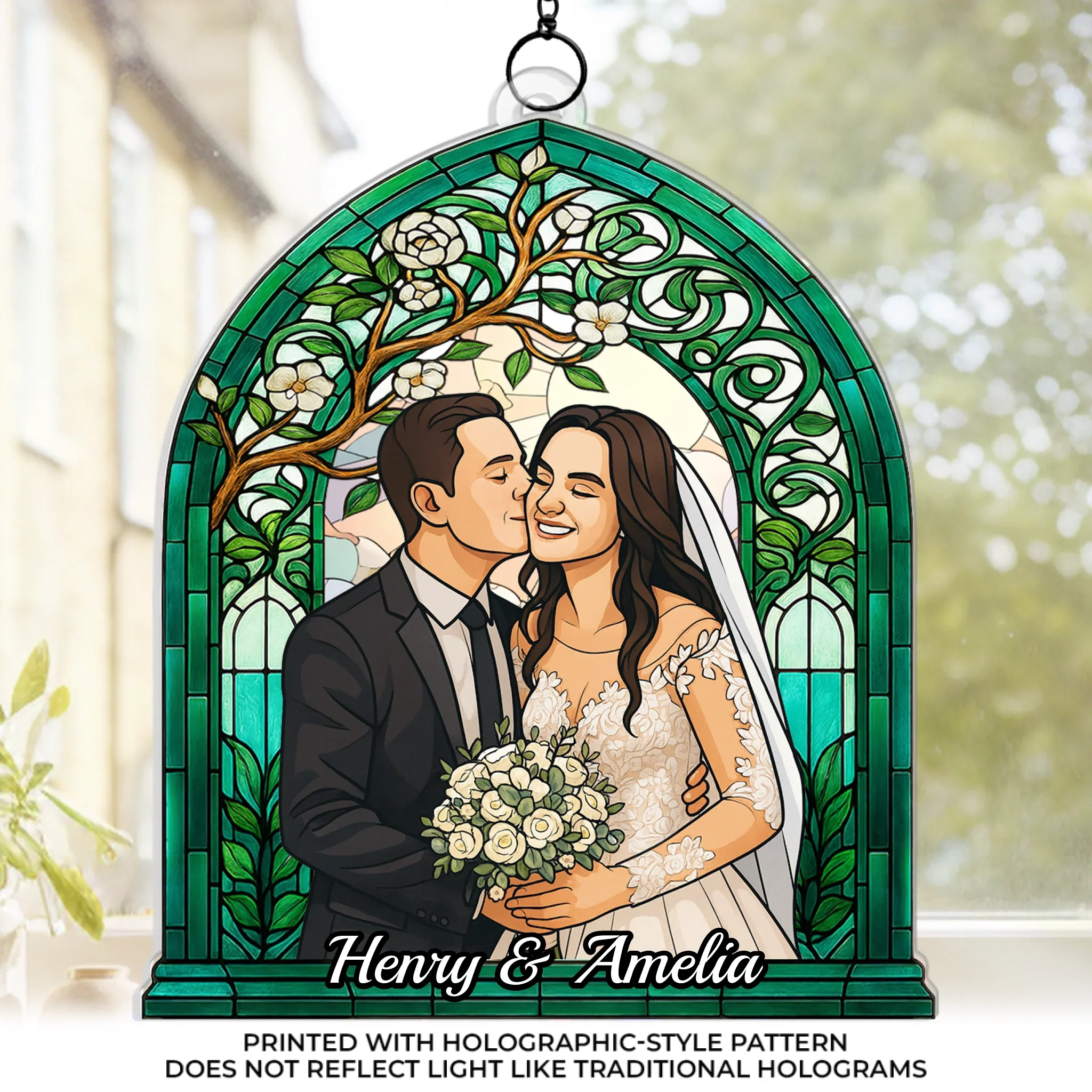 Custom Photo Hologram Acrylic Suncatcher - Personalized Anniversary Wedding Gifts For Husband And Wife, Him And Her - Eternal Vows, Eternal Glow - Robaser