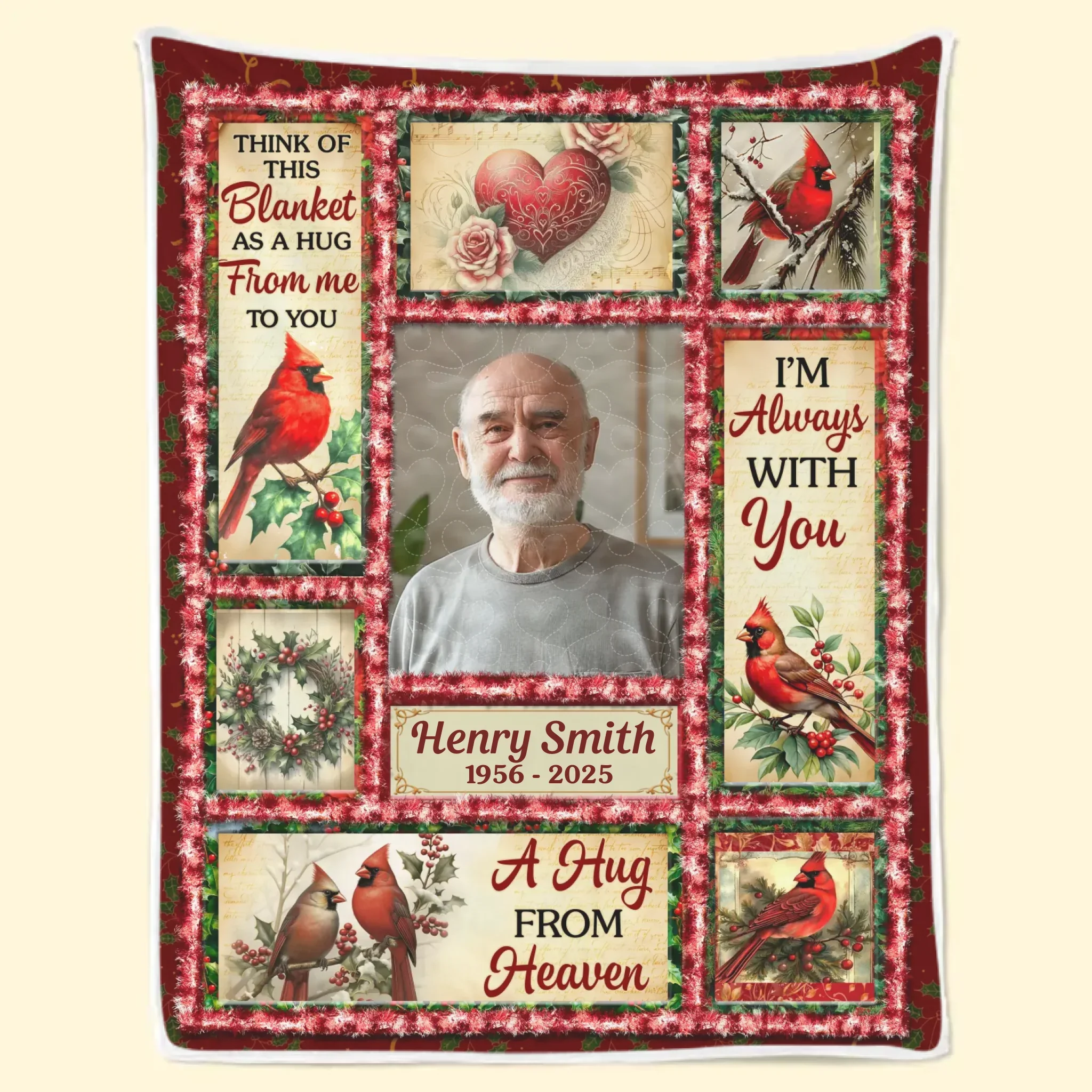 Custom Photo Cardinal Blanket - Personalized Christmas Memorial Sympathy Gifts For Loss Of Mom, Dad - Always Remembered Never Forgotten - Robaser