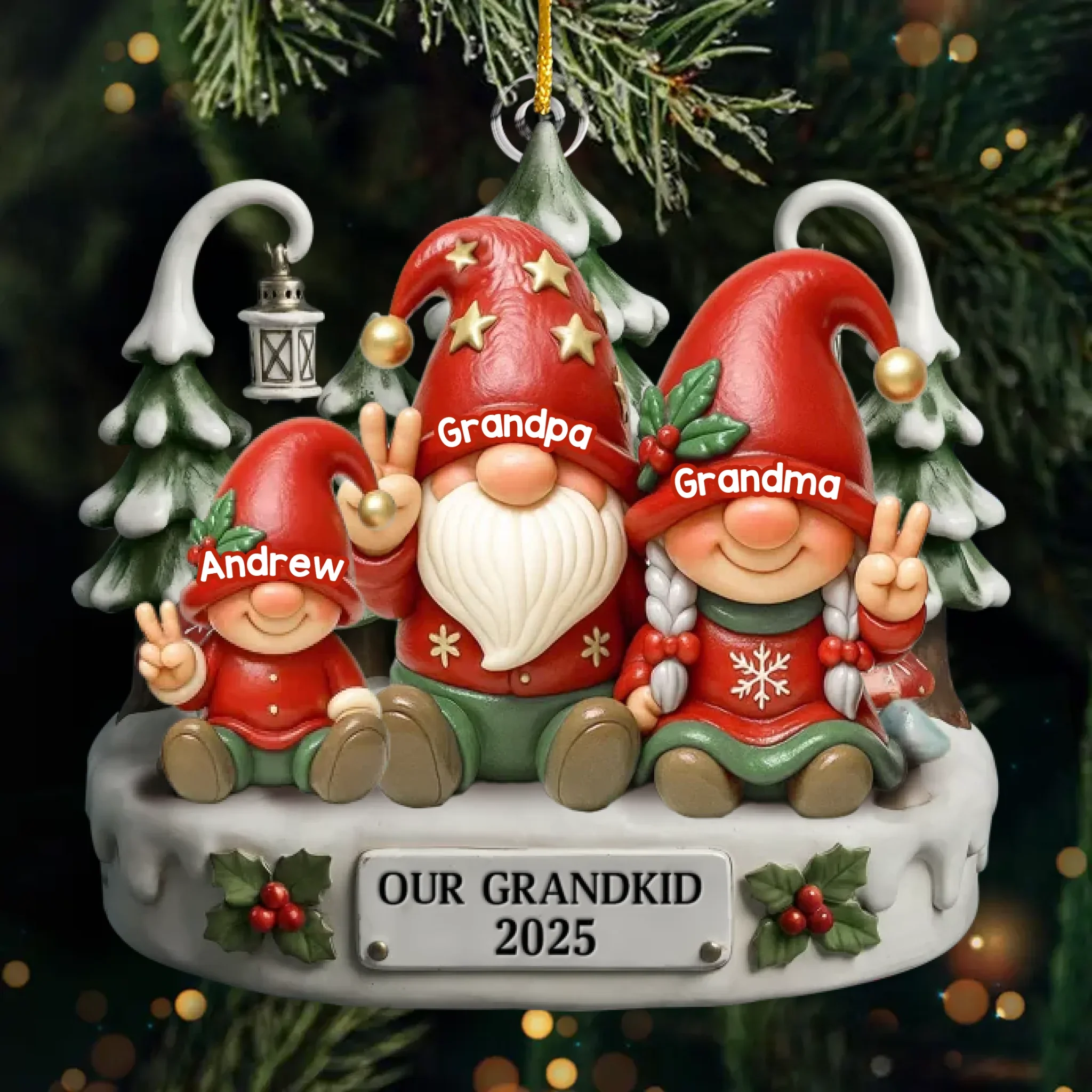 Custom Gnome Acrylic Ornament - Personalized Christmas Birthday Gifts For Grandpa, Grandma - Holiday Magic Grows With Every Gnome - Robaser