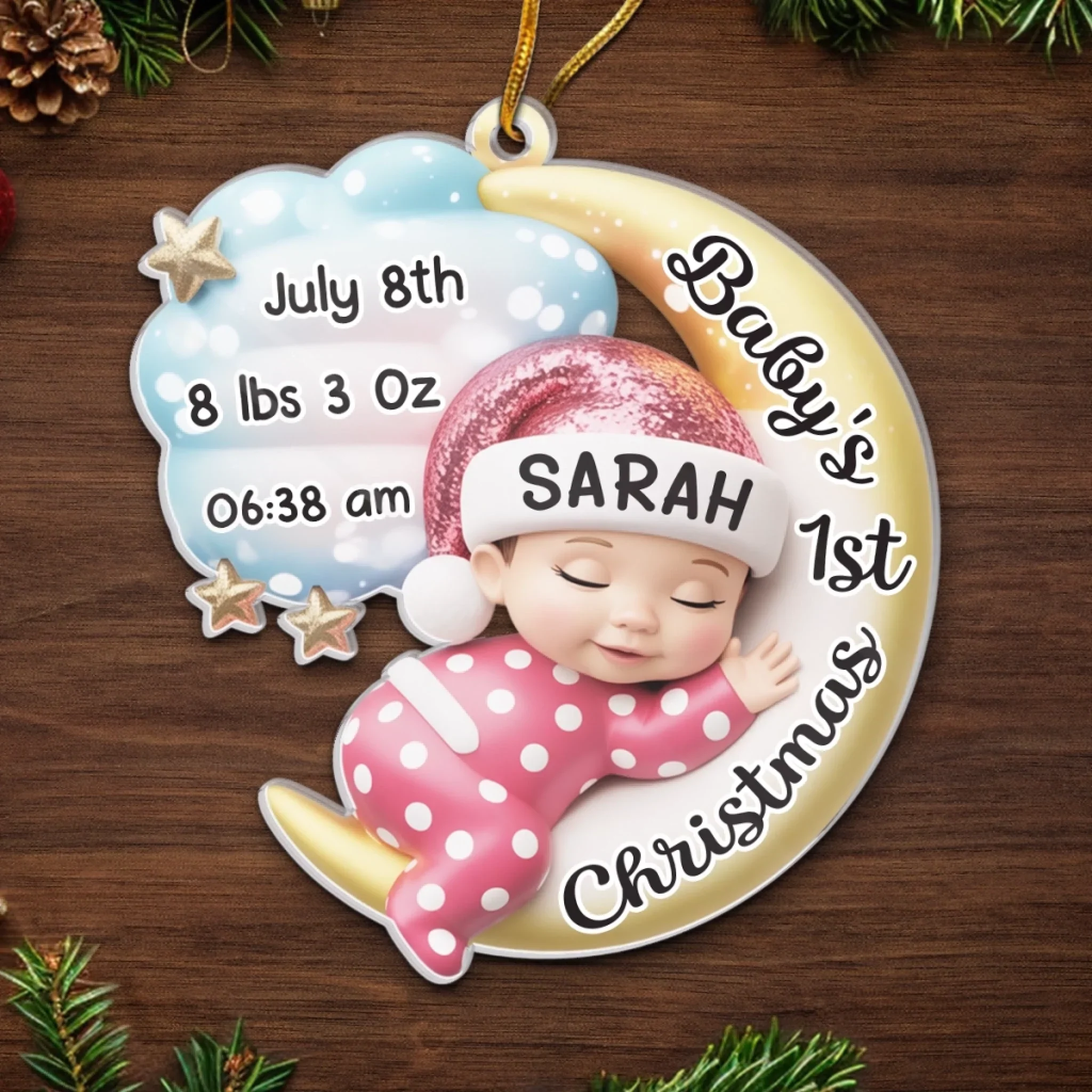 Custom Acrylic Ornament - Personalized Christmas Baby Shower, Gender Reveal Gifts For New Moms, New Dads, New Parents - Cherishing Your Very First Christmas - Robaser
