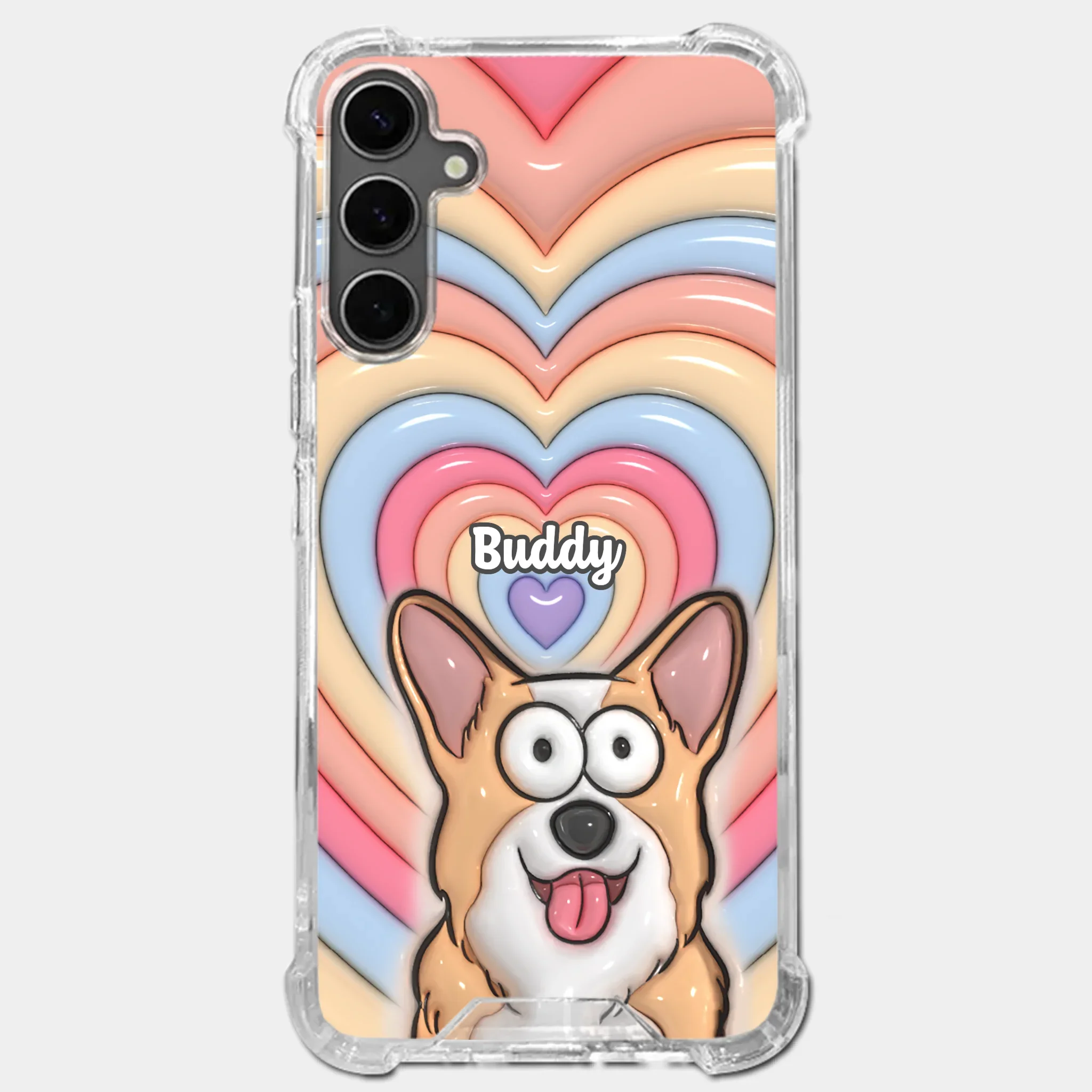 Custom 3D Inflated Effect Printed Clear Phone Case - Personalized Birthday Gifts For Dog Cat Lovers, Dog Dad And Mom, Cat Owners - Cute Pets, Happy Hearts - Robaser
