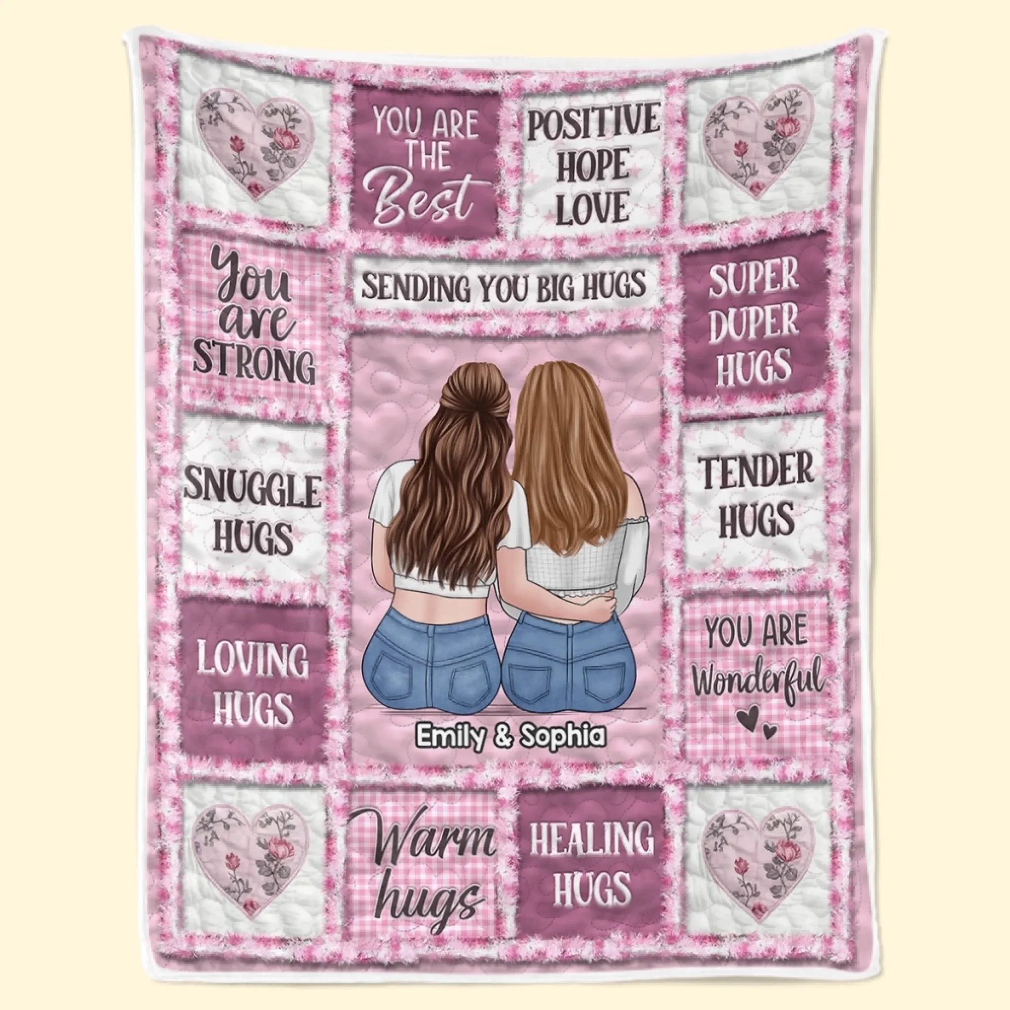 Custom Blanket - Personalized Best Friend Birthday Gifts For Women, Besties, Sisters, BFF - Heart to Heart Besties - Robaser