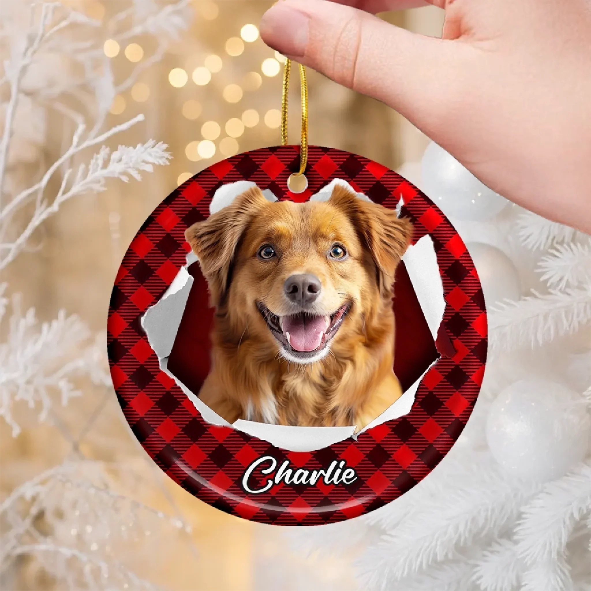Custom Photo Ceramic Ornament - Personalized Christmas Birthday Gifts For Dog Cat Lovers, Dog Dad And Mom, Cat Owners - Tails Wag, Hearts Glow - Robaser