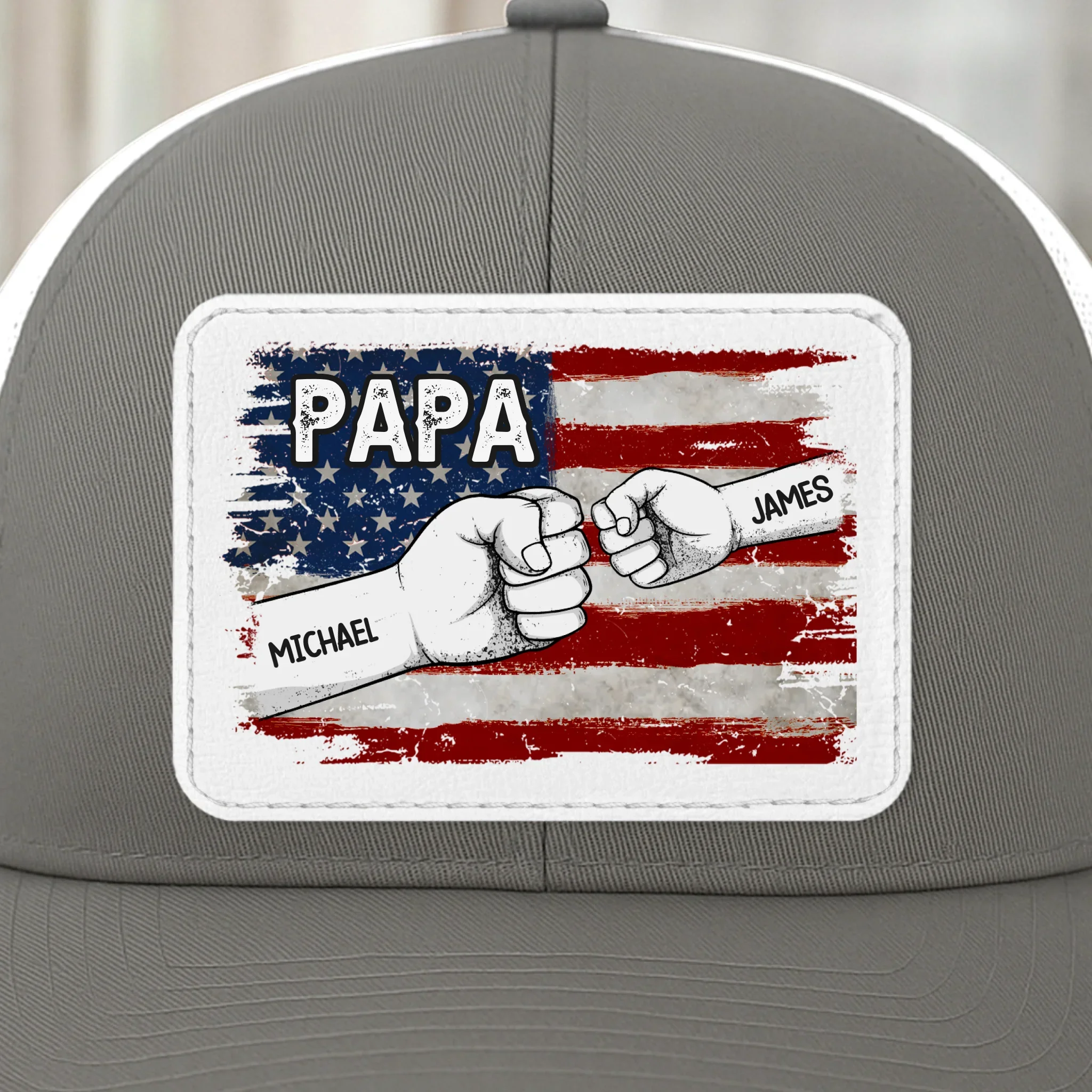 Papa & His Crew - Family Personalized Custom Leather Patch Mesh Cap - 4th Of July, Gift For Dad, Grandpa - Robaser