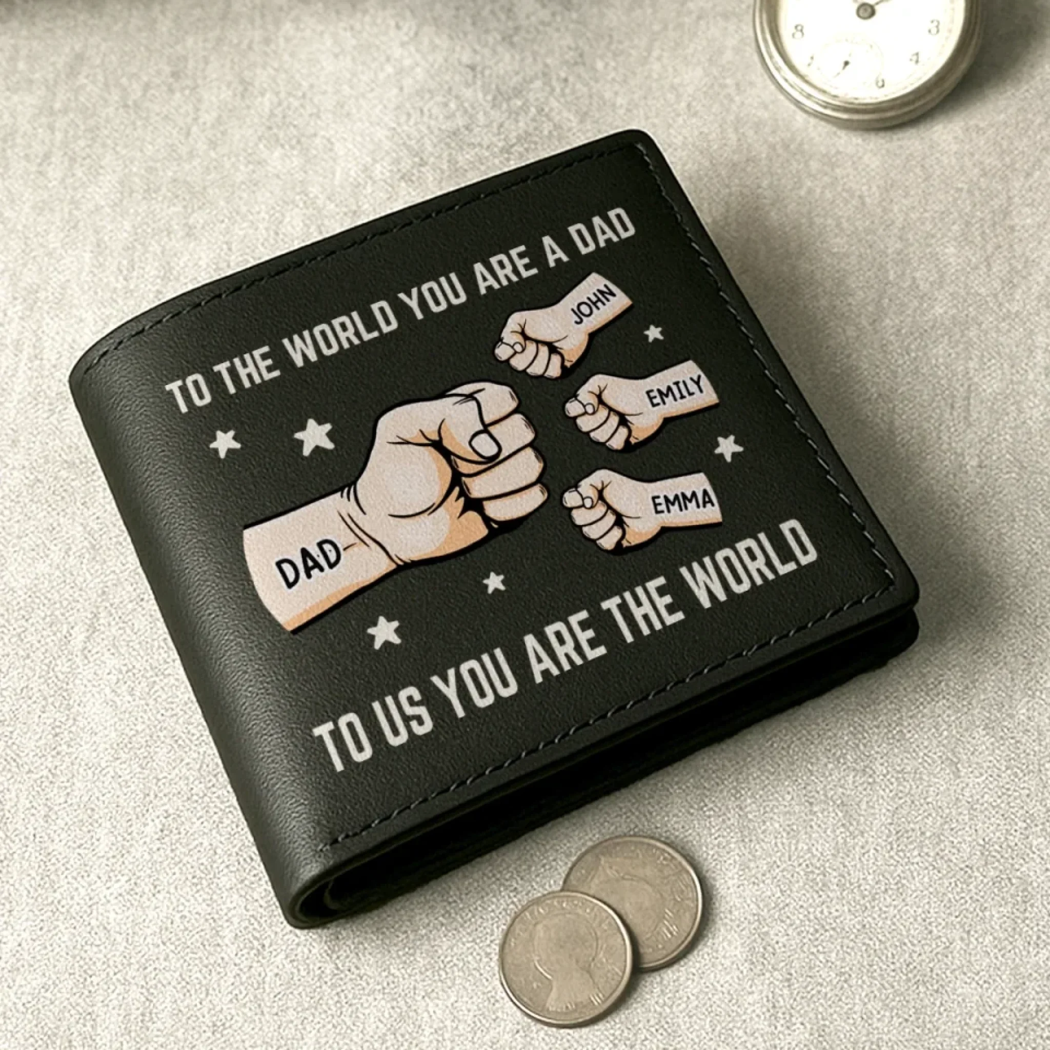 You  re My World, My Heart - Family Personalized Custom Double-Sided Printed Leather Wallet - Father's Day, Gift For Dad, Grandpa - Robaser