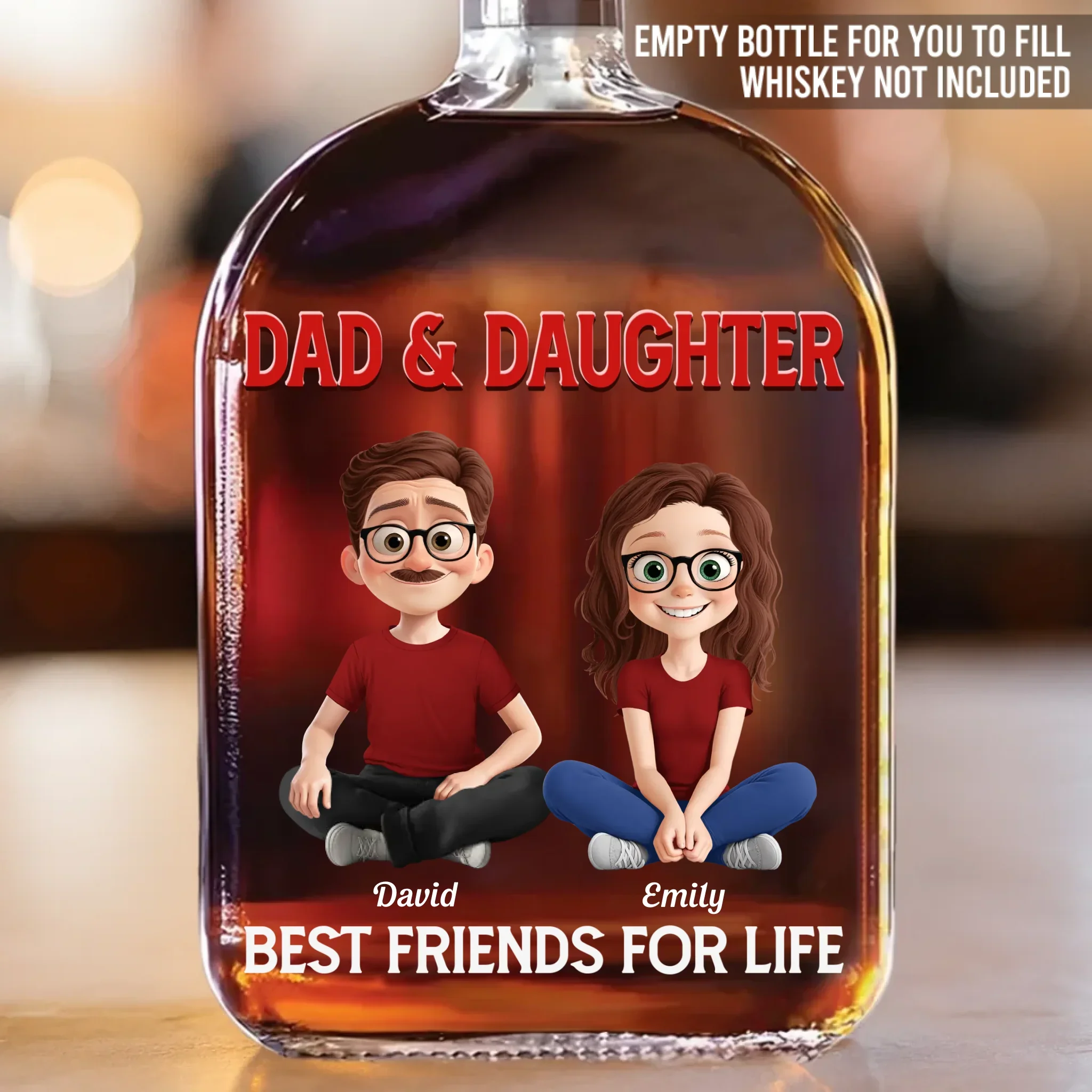 Custom Whiskey Bottle - Personalized Christmas Birthday Gifts For Dad, Daughter, Wine, Bourbon, Whiskey Lovers - Cheers To Dad, My Forever Hero - Robaser