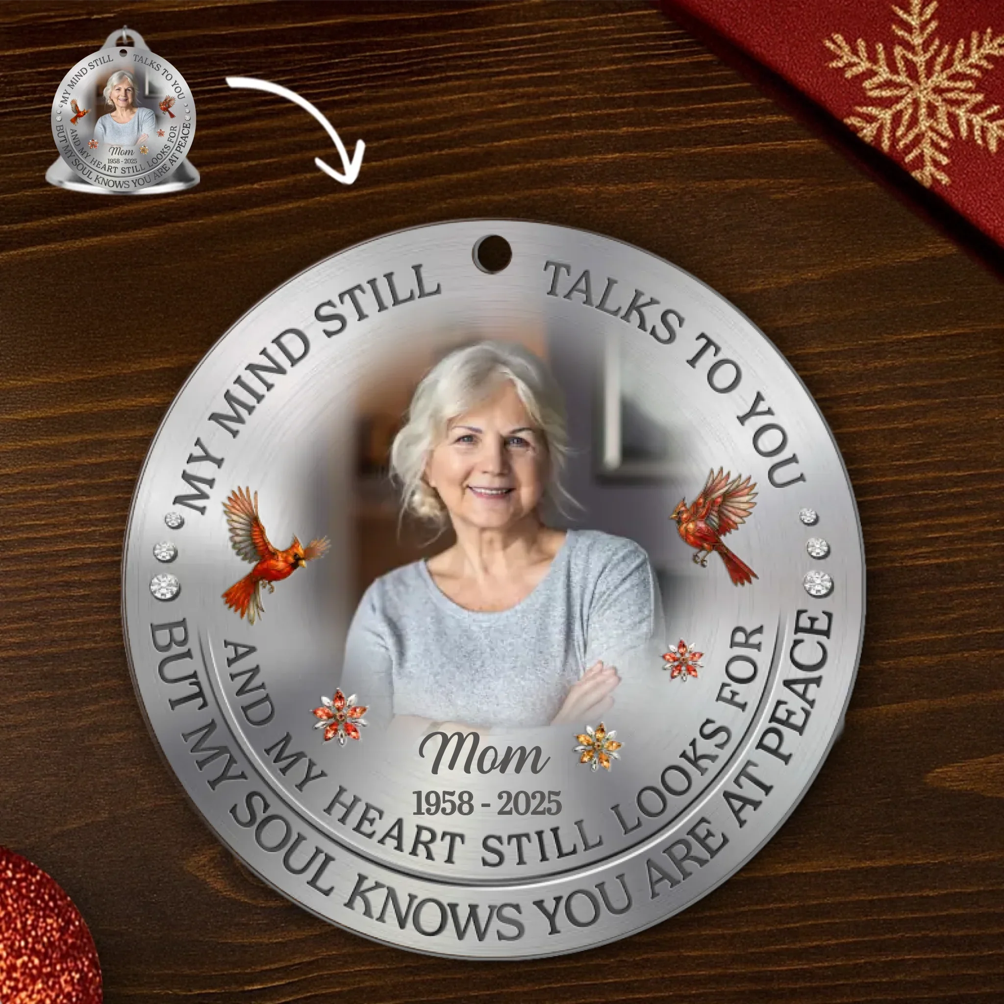 Custom Photo Cardinal Bell Ornament With Charms - Personalized Memorial Sympathy Gifts For Loss Of Mom, Dad - Forever Loved Forever Remembered - Robaser