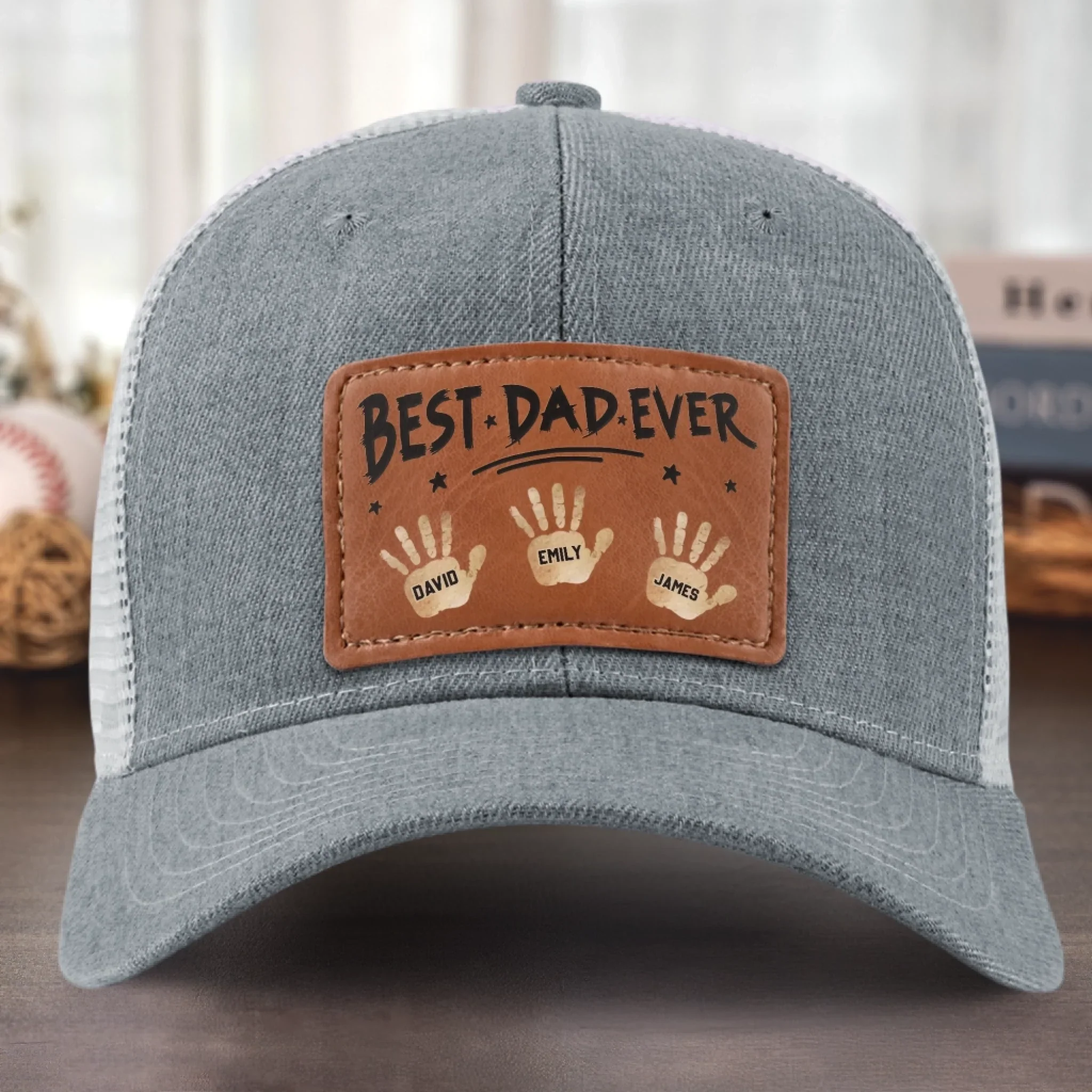 Best Dad Ever, Stamped With Love - Family Personalized Custom Leather Patch Hat - Father's Day, Gift For Dad, Grandpa - Robaser