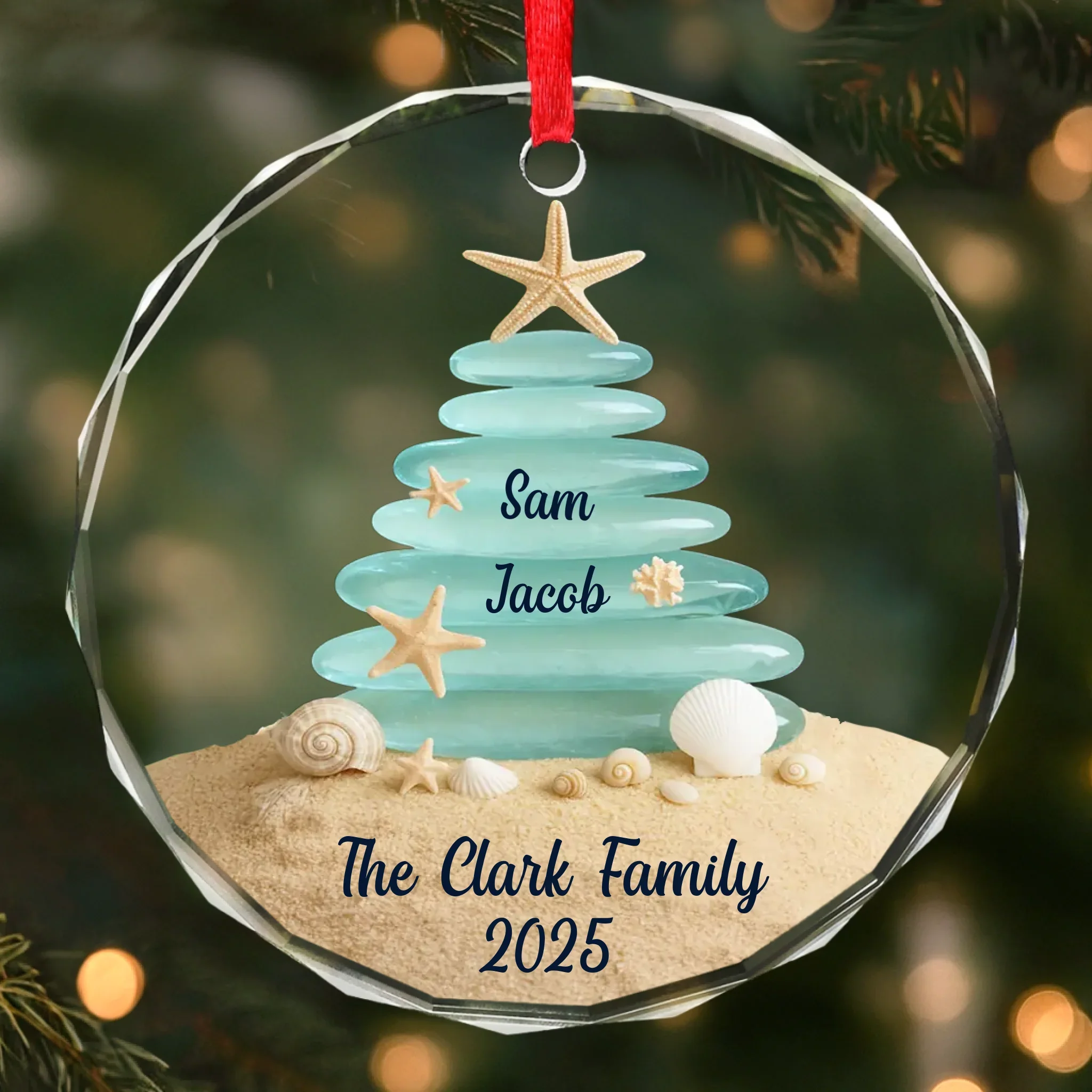 Custom Sea Glass Circle Glass Ornament - Personalized Christmas Birthday Gifts For Mom, Dad, Brother, Sister, Kids, Beach Lovers - Tides Keep Us Close - Robaser