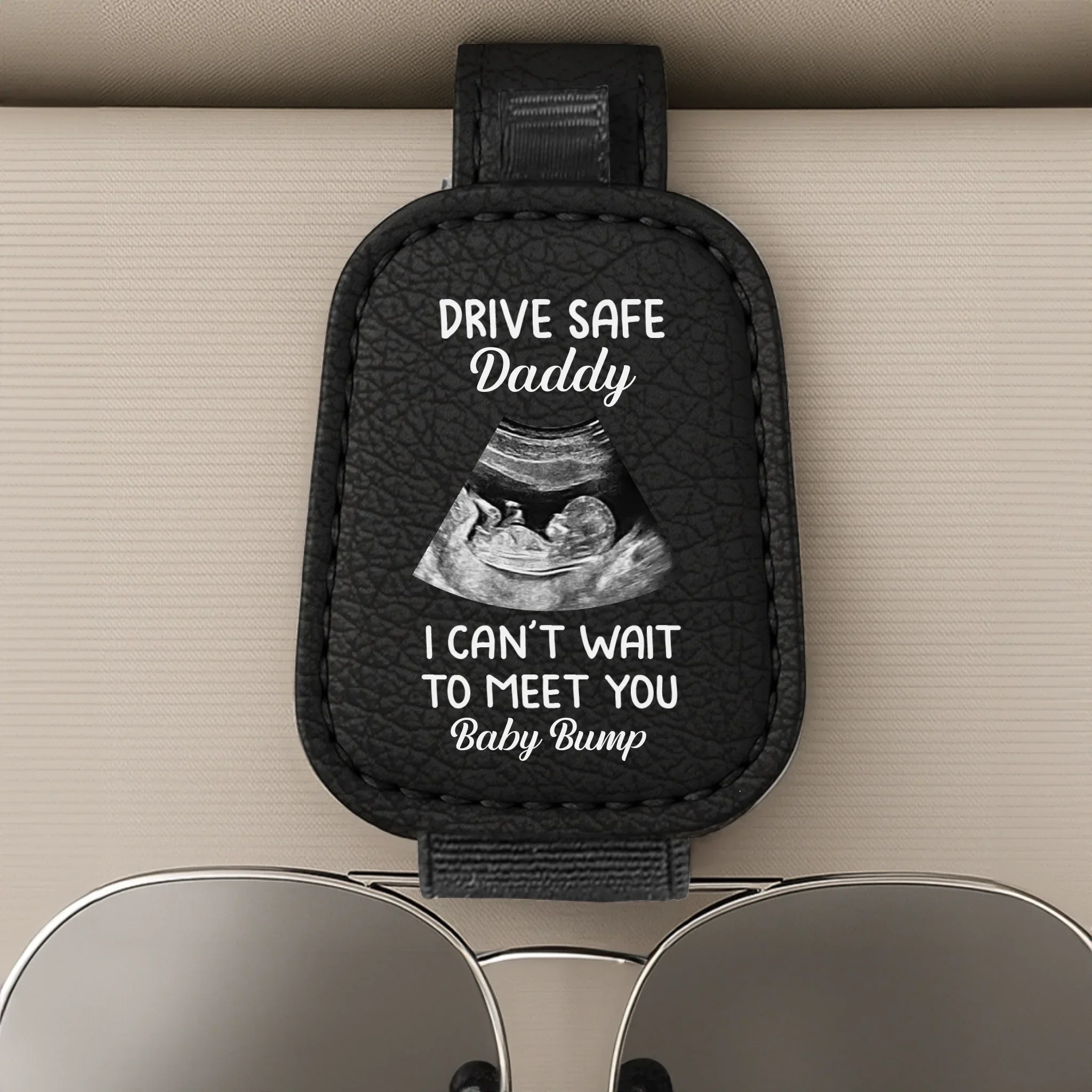 Custom Photo Leather Car Visor - Personalized Christmas Baby Shower, Gender Reveal Gifts For New Moms, New Dads, New Parents - Welcome To Your World - Robaser