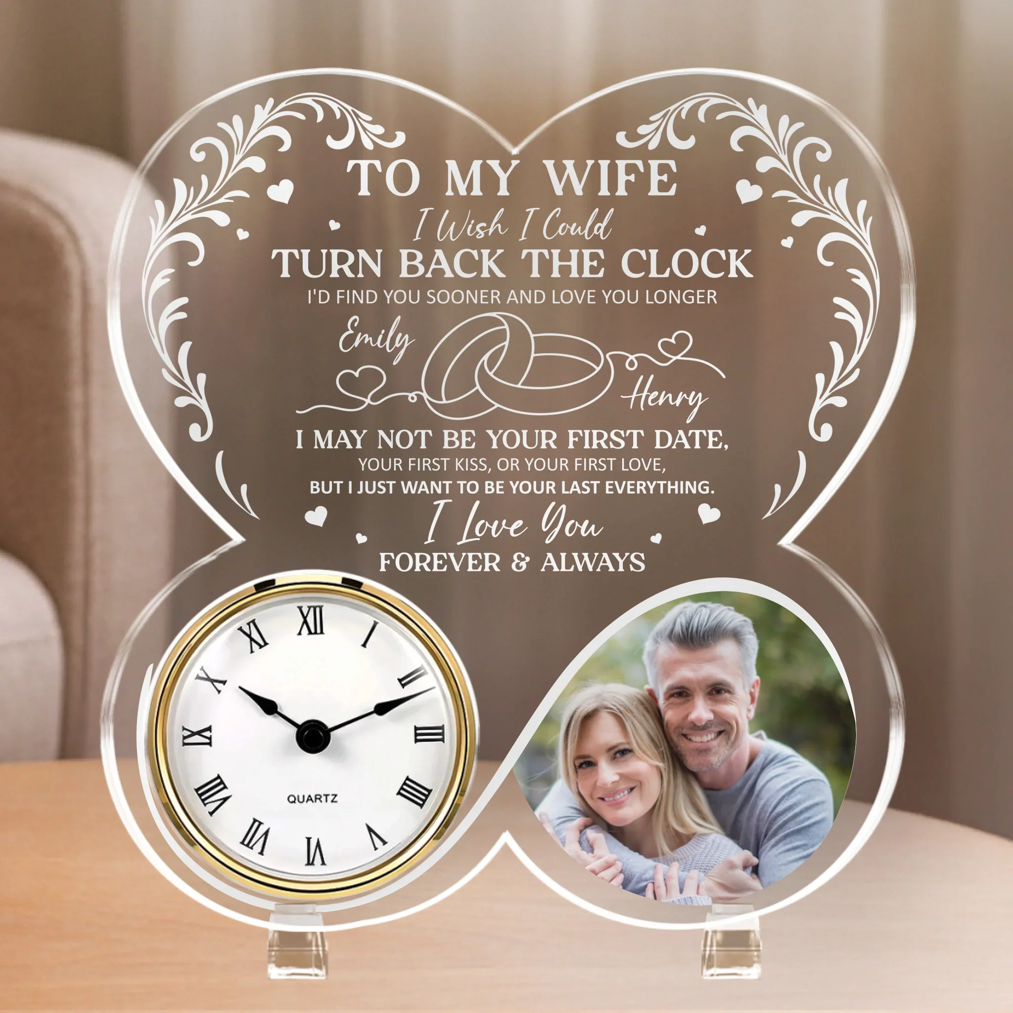 Custom Photo Acrylic Desk Clock - Personalized Anniversary Wedding Gifts For Husband And Wife, Him And Her - From Sunrise To Sunset, You  re My Always - Robaser