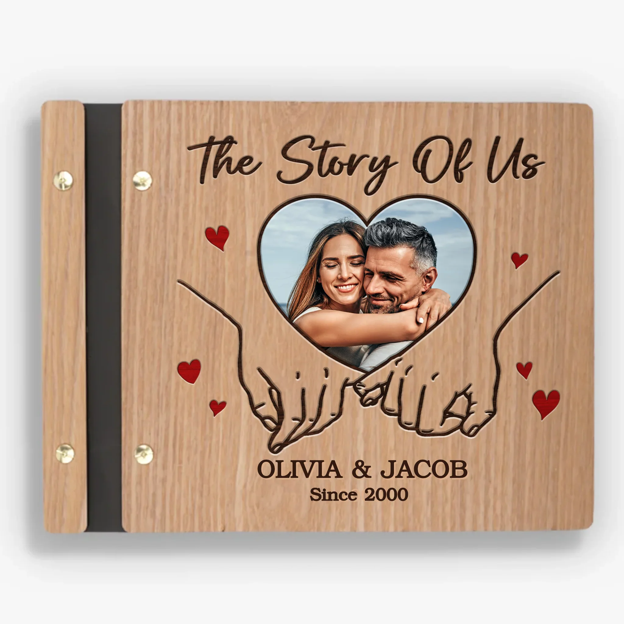 Custom Photo The Story Of Us - Couple Personalized Custom Wooden Scrapbook - Gift For Husband Wife, Anniversary - Robaser