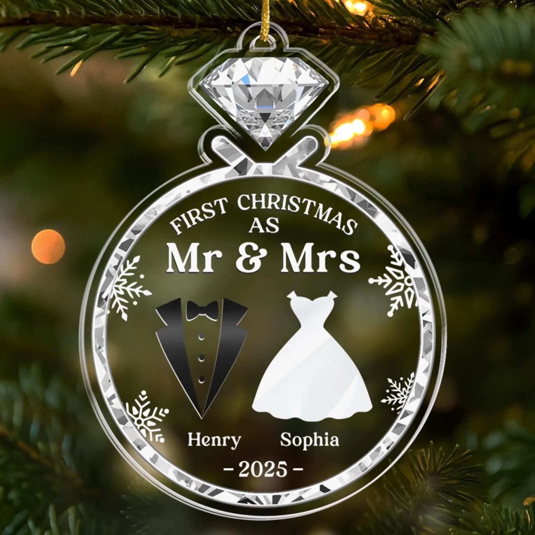 Custom Acrylic Ornament - Personalized Anniversary Christmas Wedding Gifts For Husband And Wife, Him And Her - Newlywed Christmas Vibes - Robaser