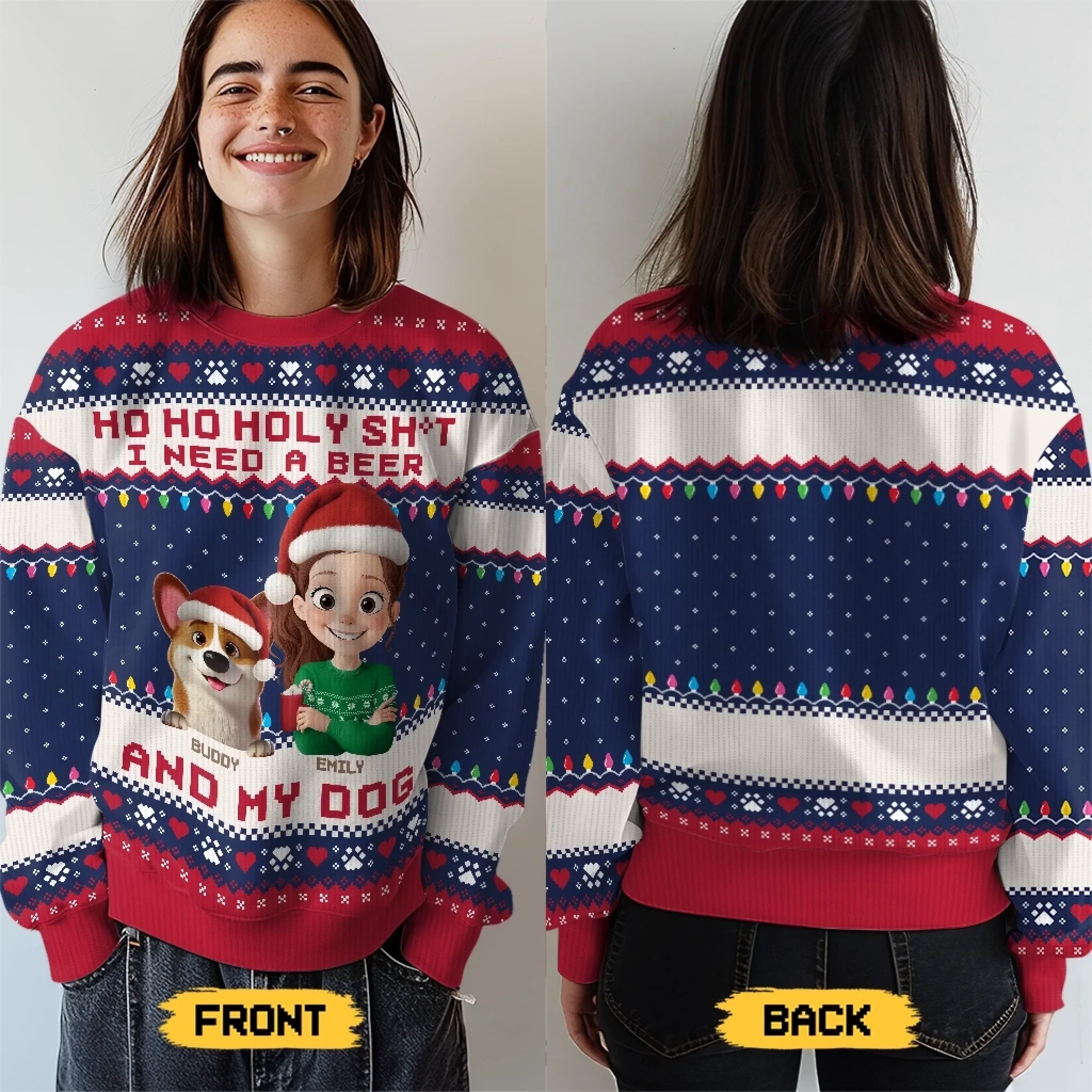 Custom Unisex Ugly Sweatshirt - Personalized  Christmas Birthday Gifts For Dog Lovers, Dog Dad And Mom - Santa  s Drinking Buddy - Robaser