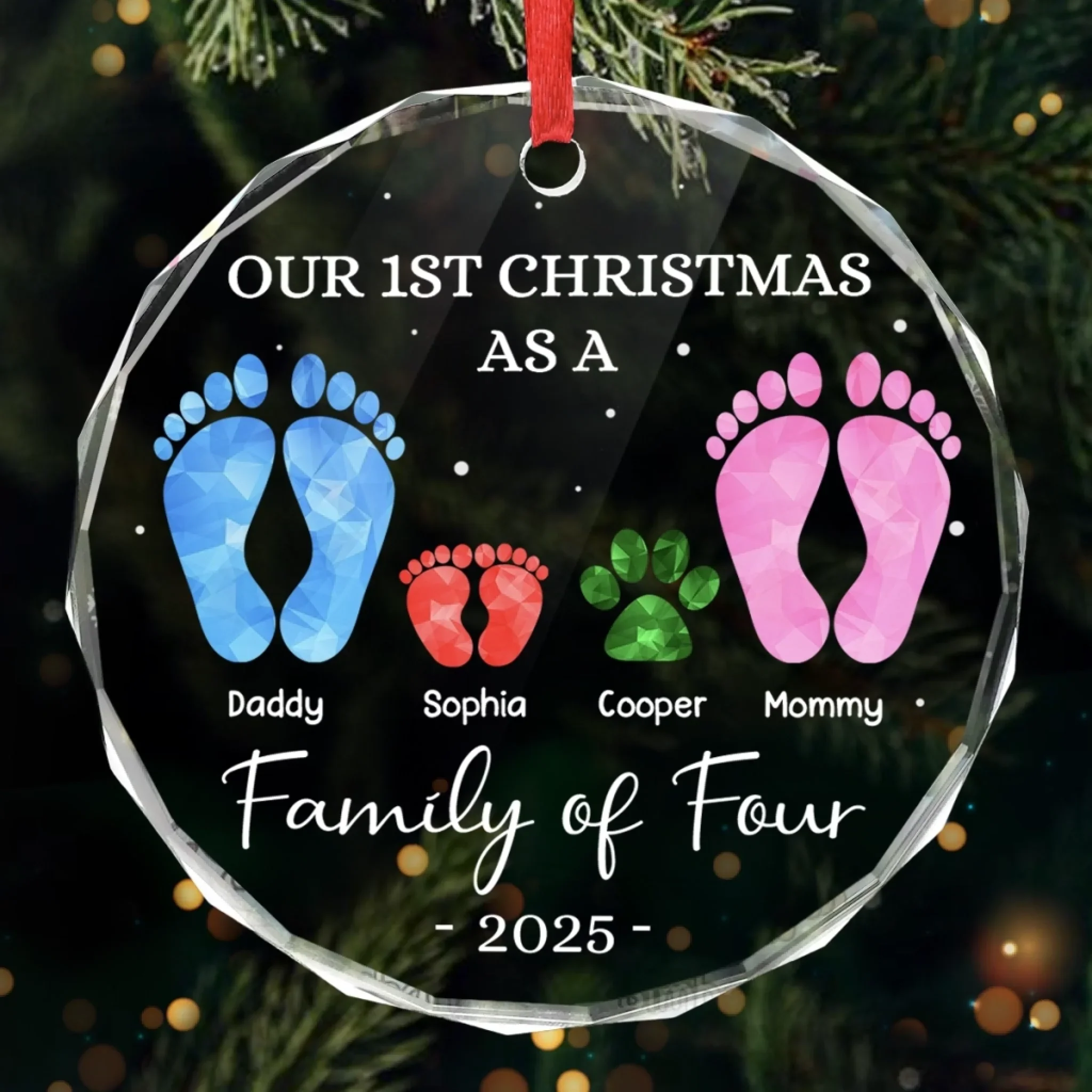 Custom Circle Glass Ornament - Personalized Christmas Birthday Gifts For Mom, Dad, Kids - Our First Christmas - Robaser
