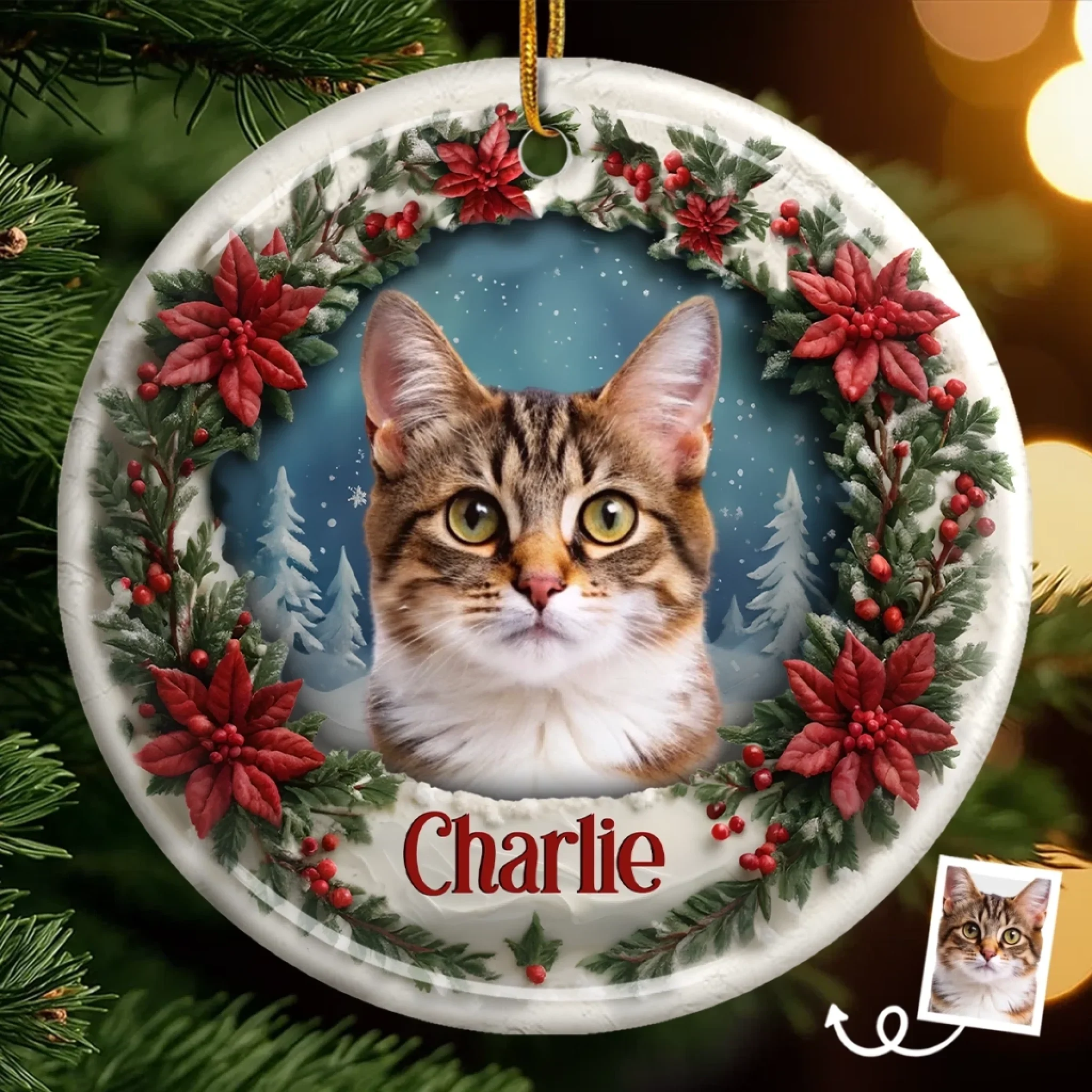 Custom Photo Ceramic Ornament - Personalized Pet Memorial Sympathy Gifts For Dogs, Cats - Forever In Our Memory - Robaser