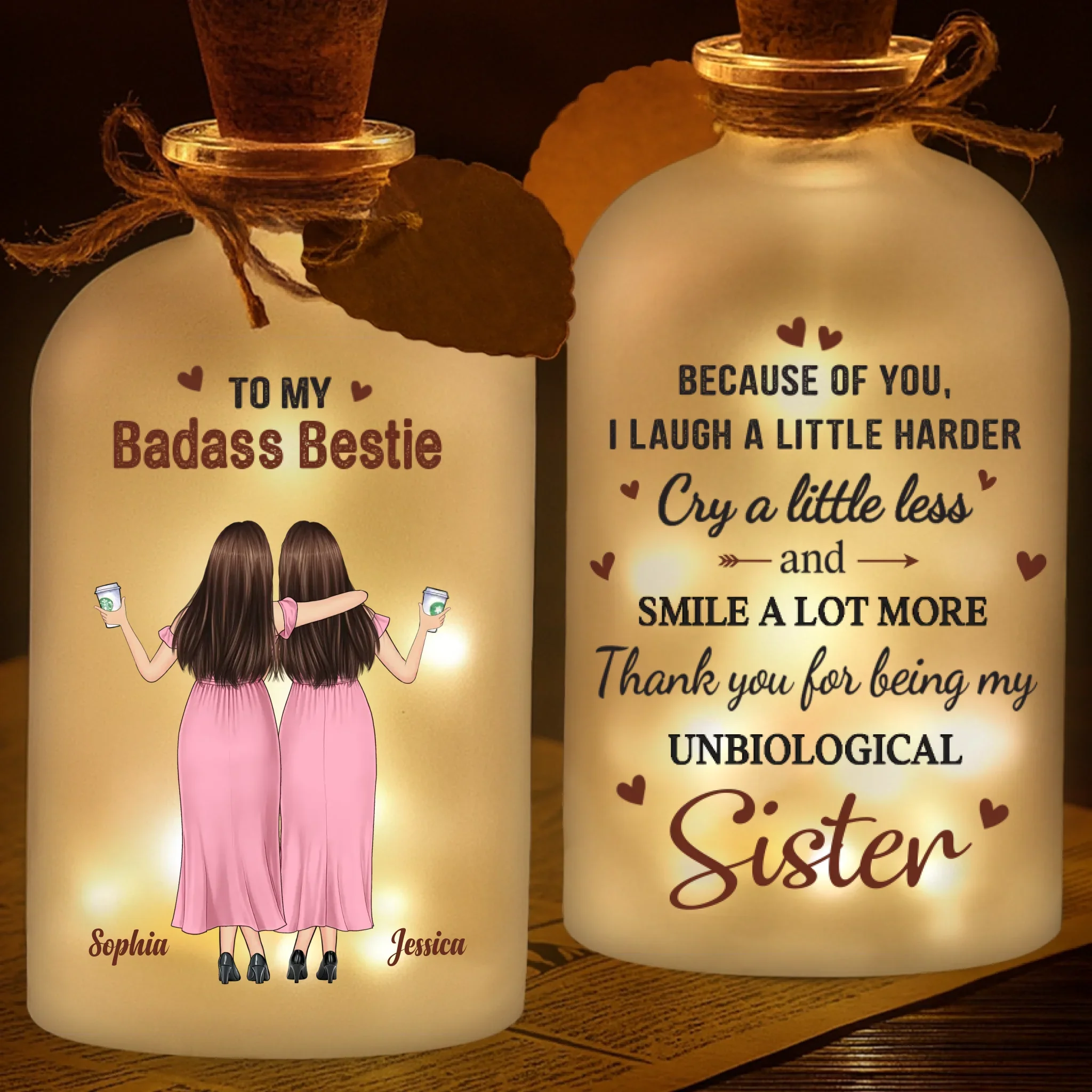 Custom Glass Bottle LED Light - Personalized Christmas Best Friend Birthday Gifts For Women, Besties, Sisters, BFF - Bestie Laughs Brighten My Days - Robaser