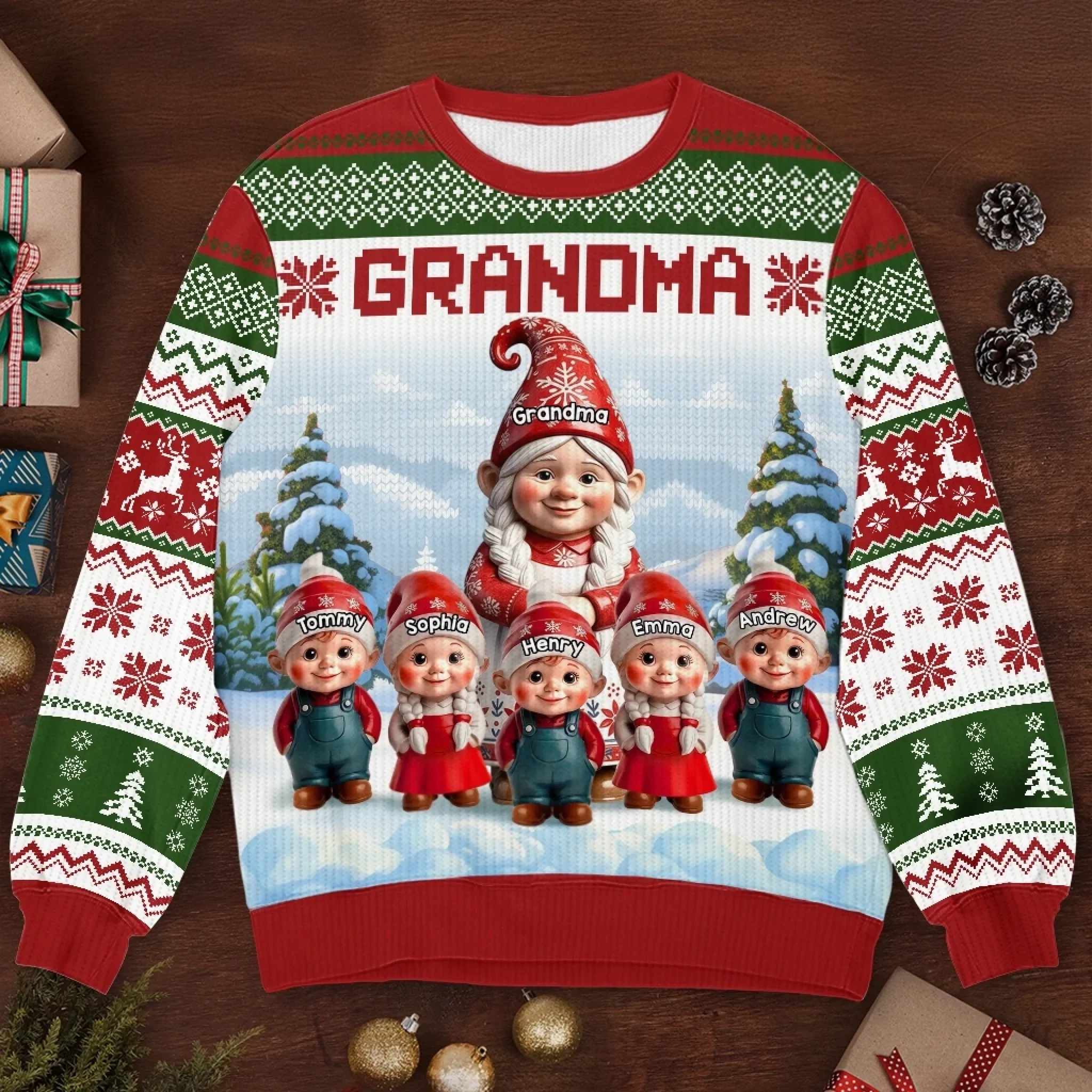 Custom Gnome Unisex Ugly Sweatshirt - Personalized Christmas Birthday Gifts For Mom, Grandma - Christmas Magic Shared Across Generations - Robaser