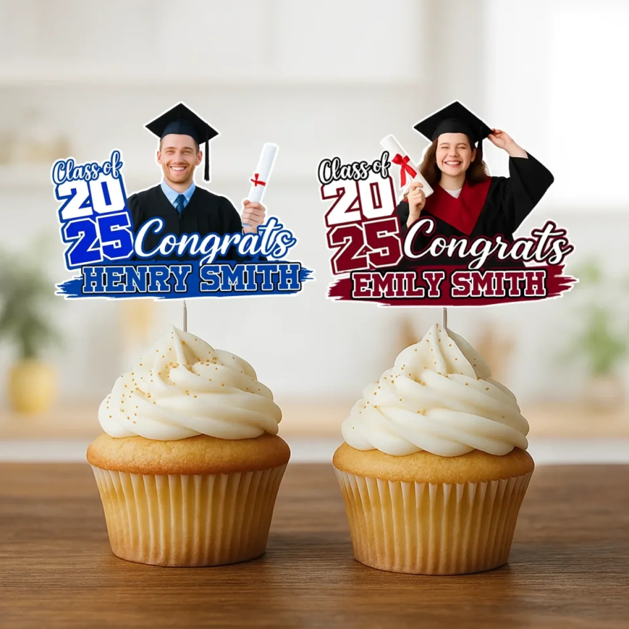 Custom Photo From Cap To Capital - Family Personalized Custom Cake Toppers - Graduation Gift For Family Members, Siblings, Brothers, Sisters - Robaser