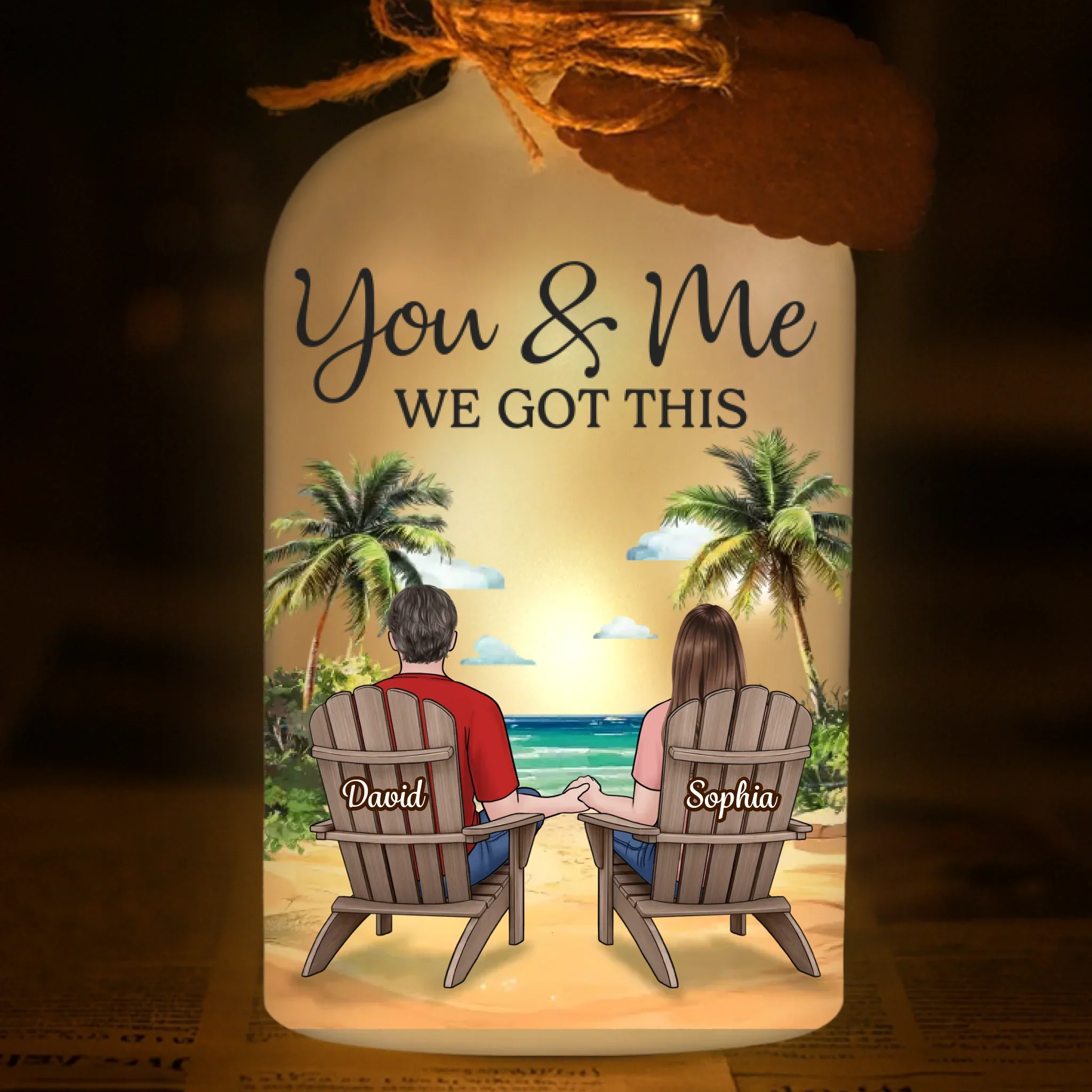 Custom Glass Bottle LED Light - Personalized Anniversary Wedding Gifts For Husband And Wife, Him And Her - Hand In Hand, No Matter What - Robaser