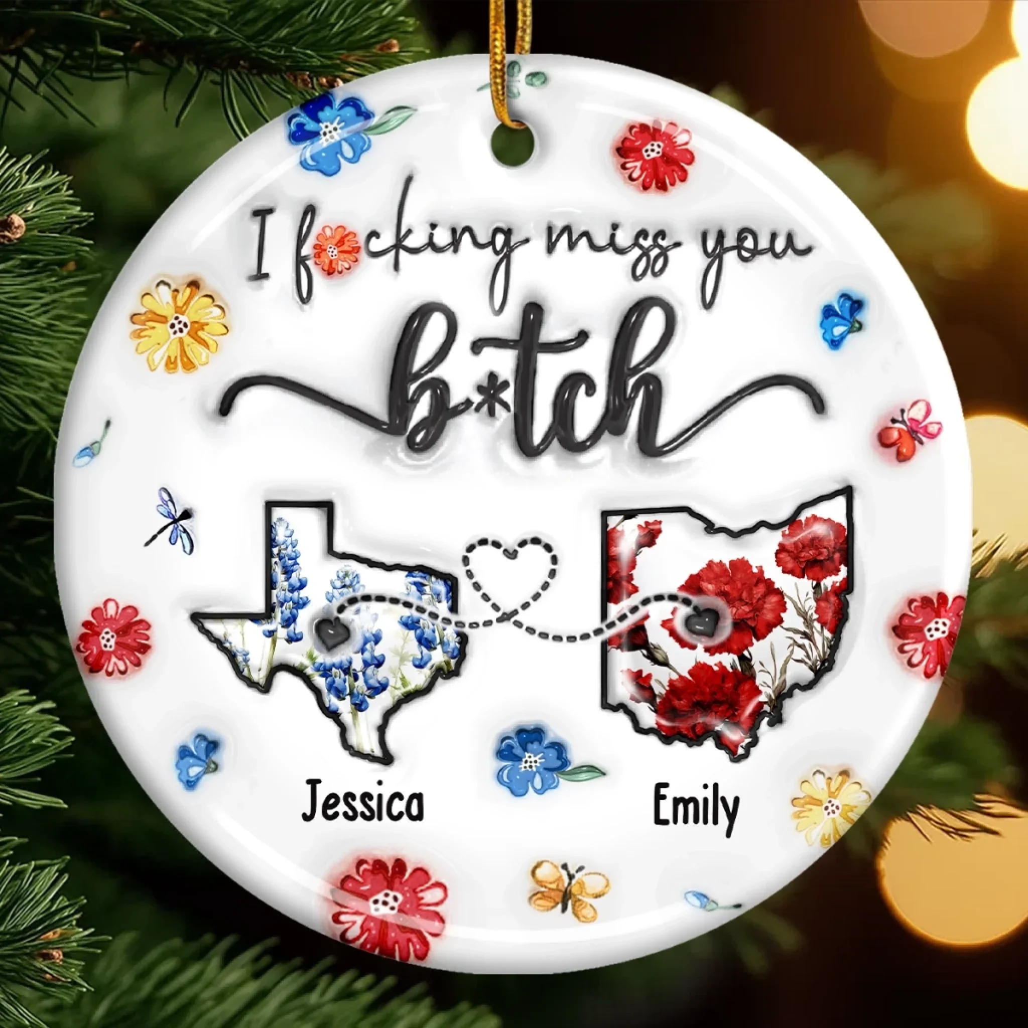 Custom Long Distance Ceramic Ornament - Personalized Best Friend Christmas Birthday Gifts For Women, Besties, Sisters, BFF - From State To State, Always My Mate - Robaser