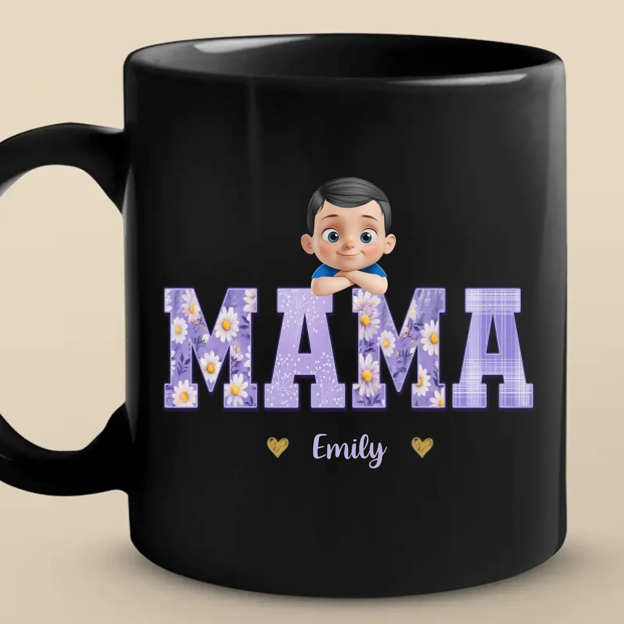 Our Hearts Belong To Mama - Family Personalized Custom Black Mug - Mother's Day, Gift For Mom, Grandma - Robaser