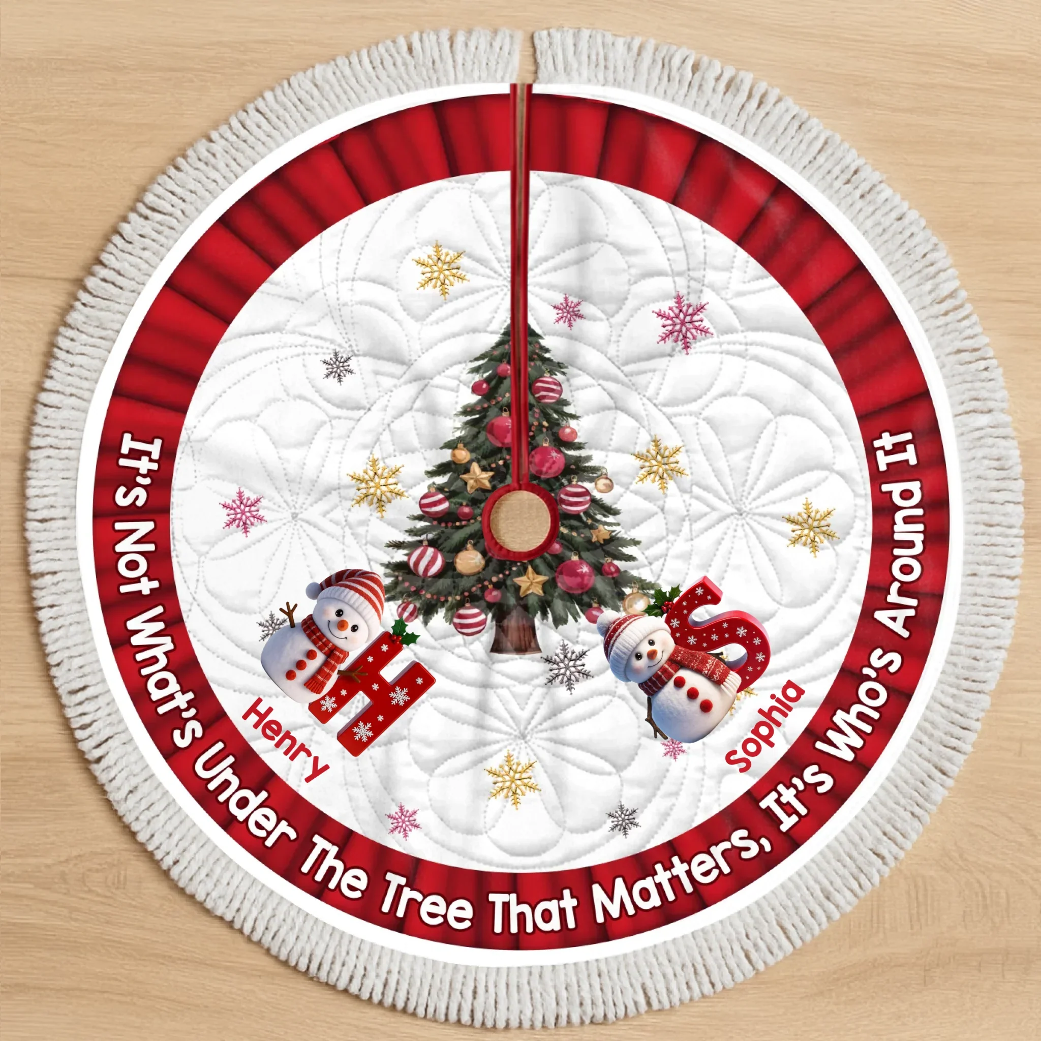 Custom Snowman Tree Skirt - Personalized Christmas Birthday Gifts For Mom, Dad, Brother, Sister, Kids - Hearts Shine Together This Christmas - Robaser