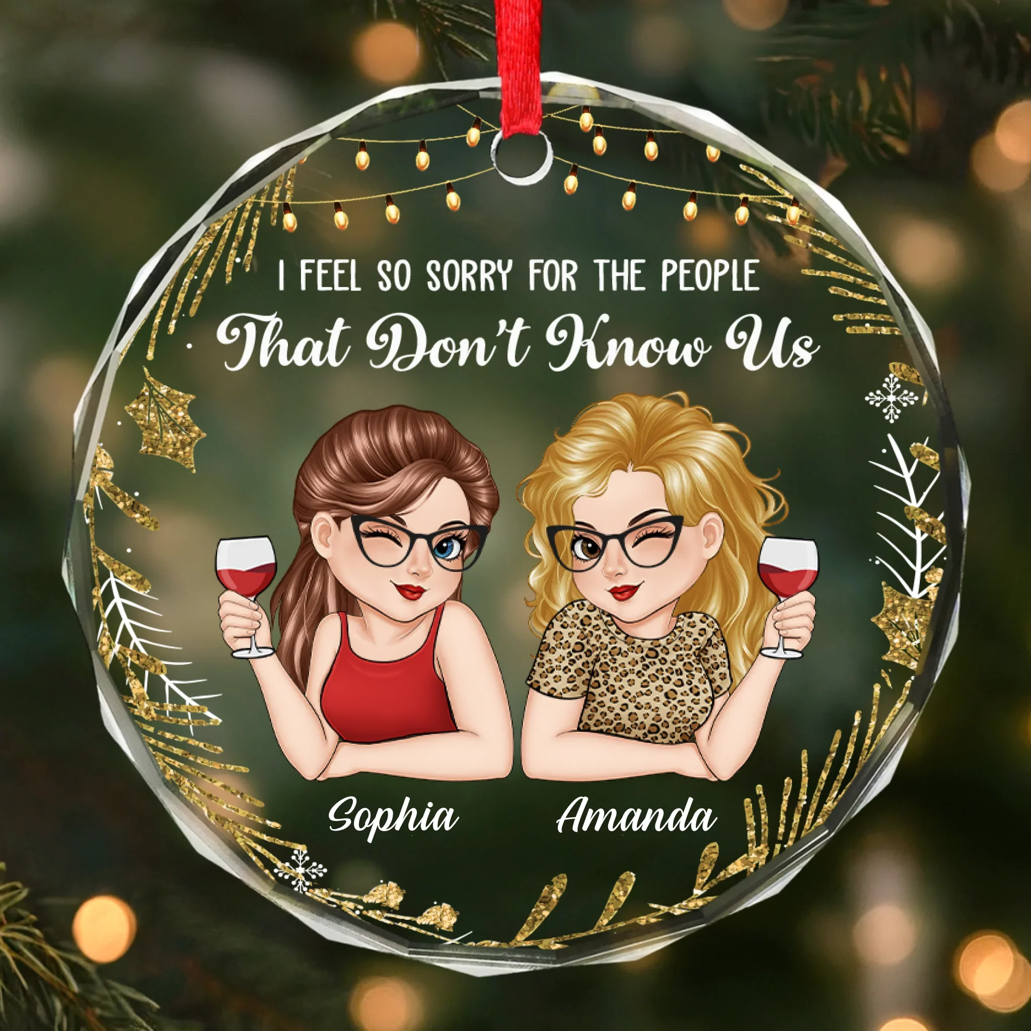 Custom Circle Glass Ornament - Personalized Best Friend Christmas Birthday Gifts For Women, Besties, Sisters, BFF - Laughter Louder With You Around - Robaser