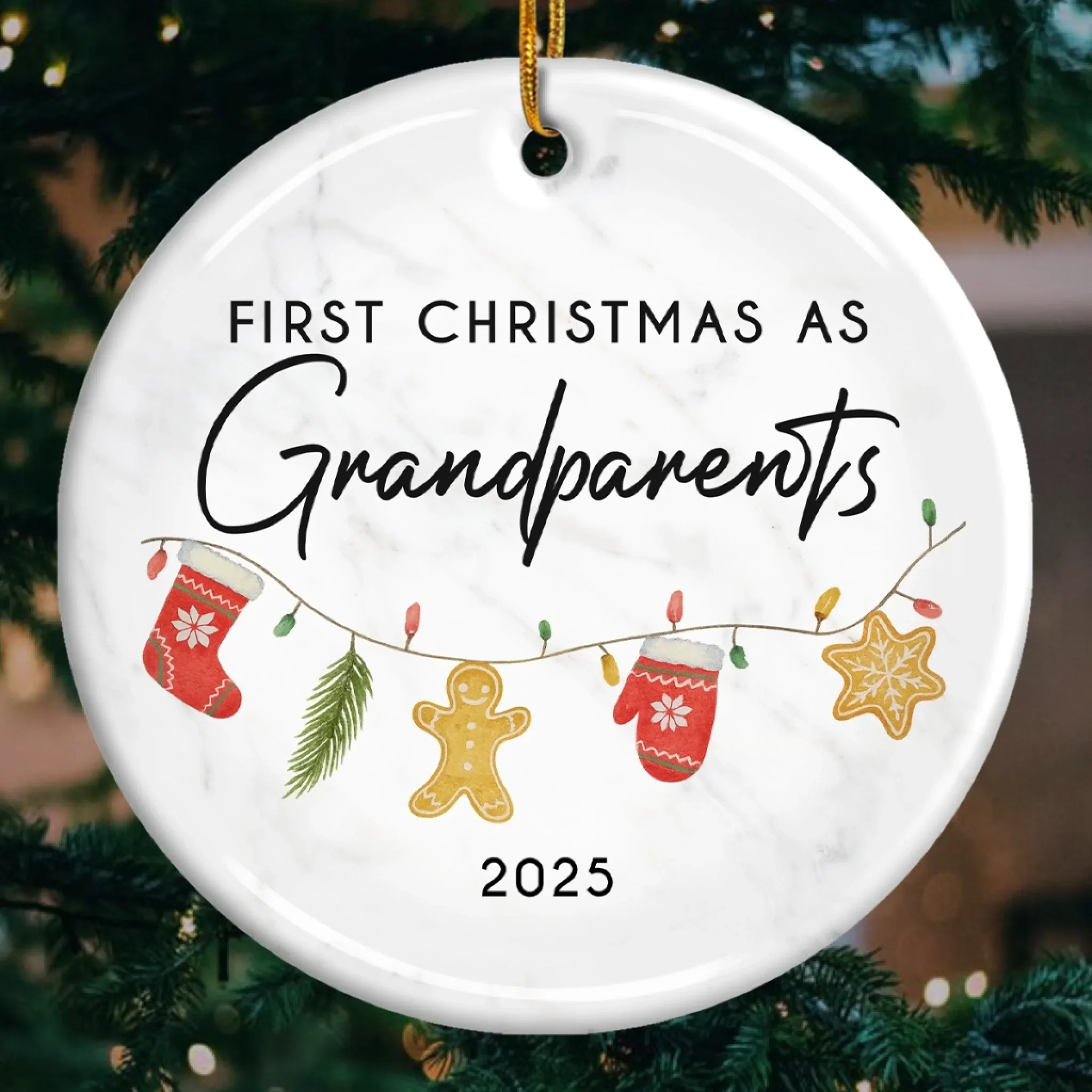 Custom Baby's First Christmas Grandparents Ceramic Ornament - Personalized Christmas Birthday Gifts For First Time Grandparents, Future Grandpa and Grandma, Family - Grandbaby Magic This Christmas - Robaser
